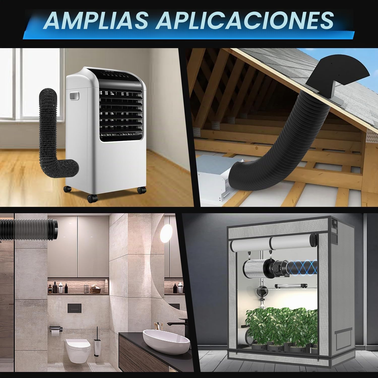 Aygrochy Manguera de ventilación de PVC de 150 mm, manguera de ventilación de 6 metros con 2 abrazaderas de manguera de acero inoxidable para aire acondicionado móvil, secadora, ventilador de