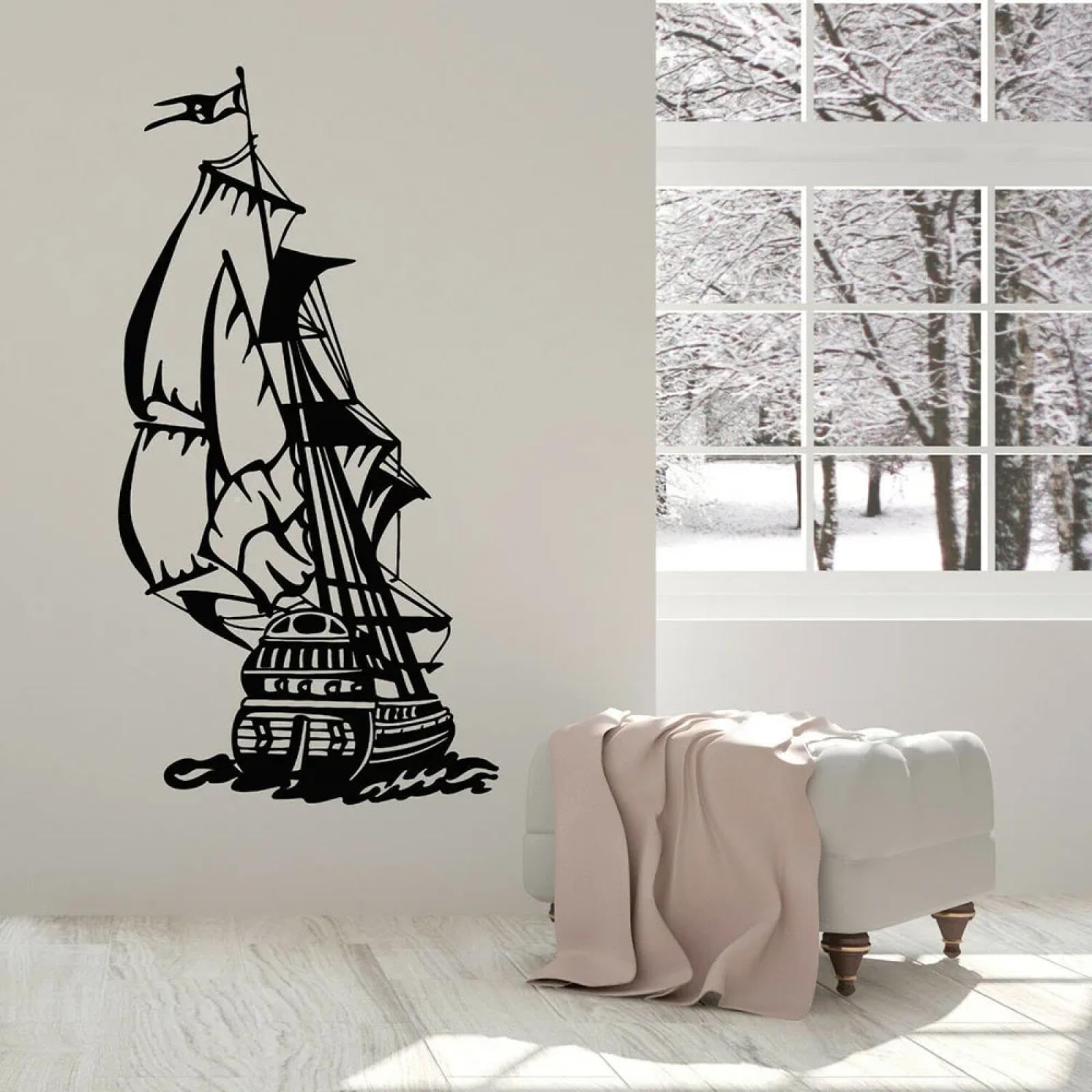 Classic Sailing Ship wall Sticker wall Sticker Old Sailboat Sailboat Ocean Style Sticker Home Decor/Black