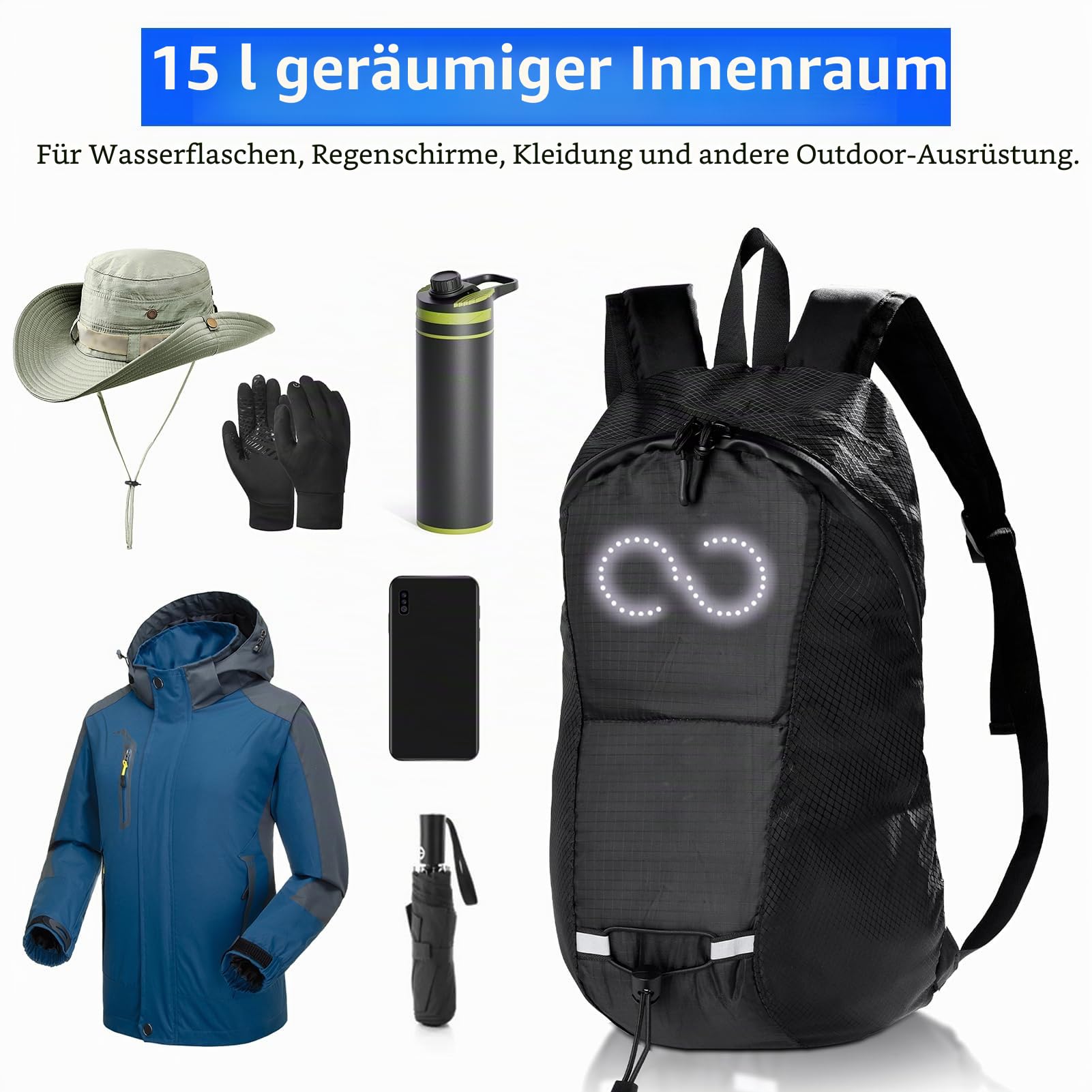 Lixada LED Rucksack mit Blinkfunktion, 15L Laptop Rucksäcke LED Backpack für Fahrrad, E-Scooter, College-Schule-Computertasche Umhängetasche Geschenke für Frauen und Männer (Schwarz)