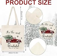 Vista 3 de Whaline 3 bolsas de lona de Navidad a cuadros, árbol de Navidad, camión, muñeco de nieve, bolsa de compras de Navidad para invierno, reutilizable