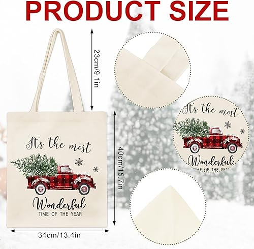 Miniatura 2 de Whaline 3 bolsas de lona de Navidad a cuadros, árbol de Navidad, camión, muñeco de nieve, bolsa de compras de Navidad para invierno, reutilizable,