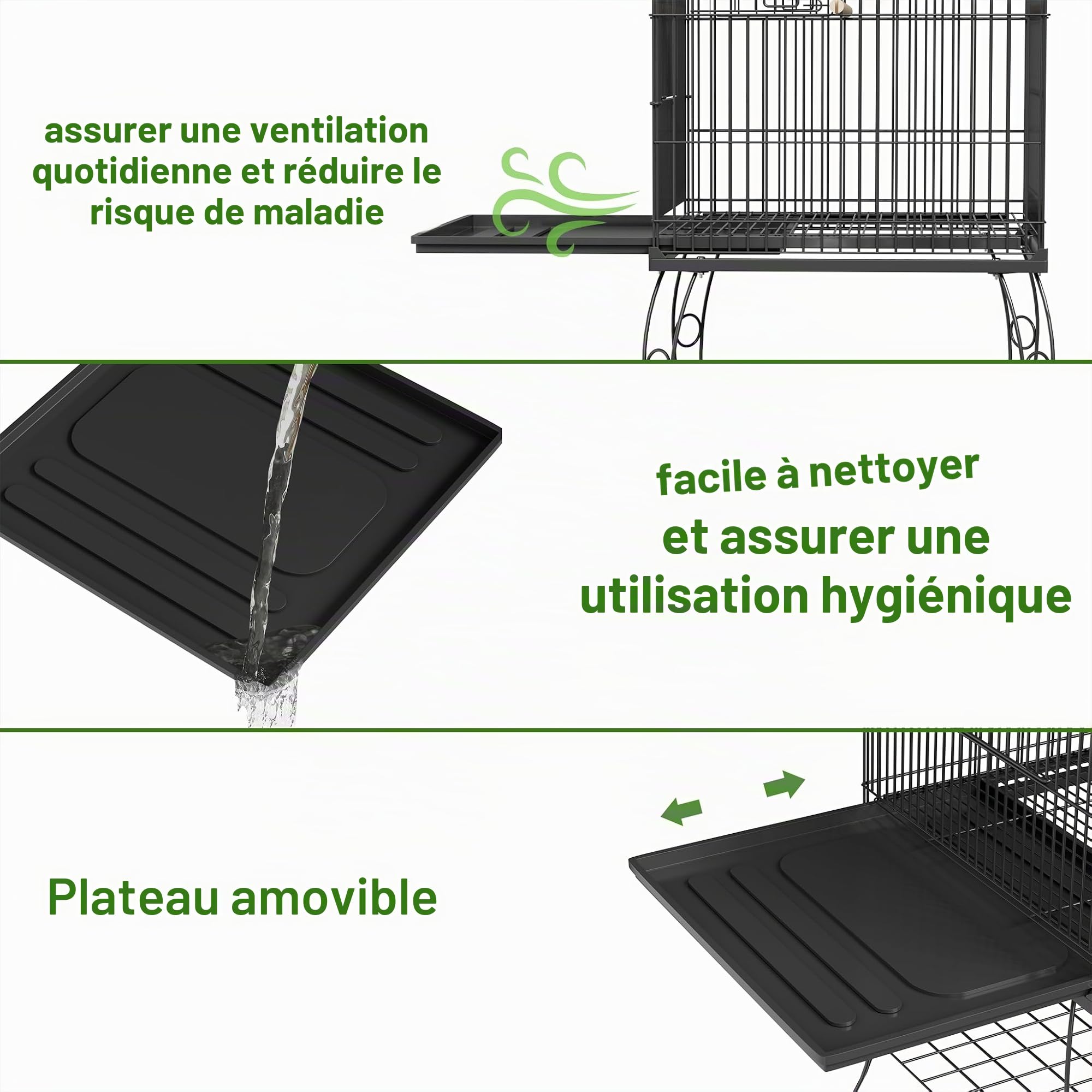 UISEBRT Cage à oiseaux avec support et roues - Grande volière en métal pour finches, canaris, perruches Noir (Type B, 55x55x145cm)