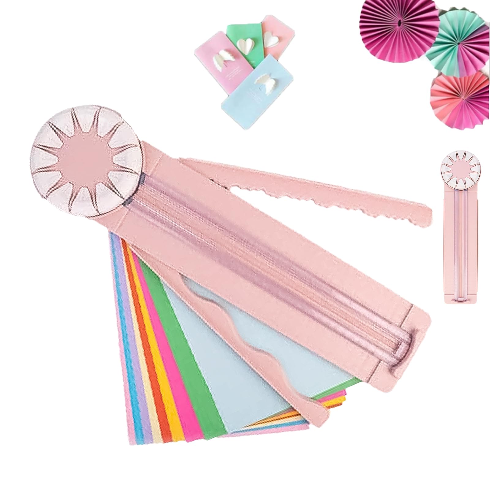 Pogictive Paper Craft Edge Cutter, 12 in 1 Paper Edge Cutter, Cardboard Cutter for Kids, Rolling Paper Cutter with 12 Cutting Types, Multifunctional Paper Cutter Machine with Measurements (Pink)