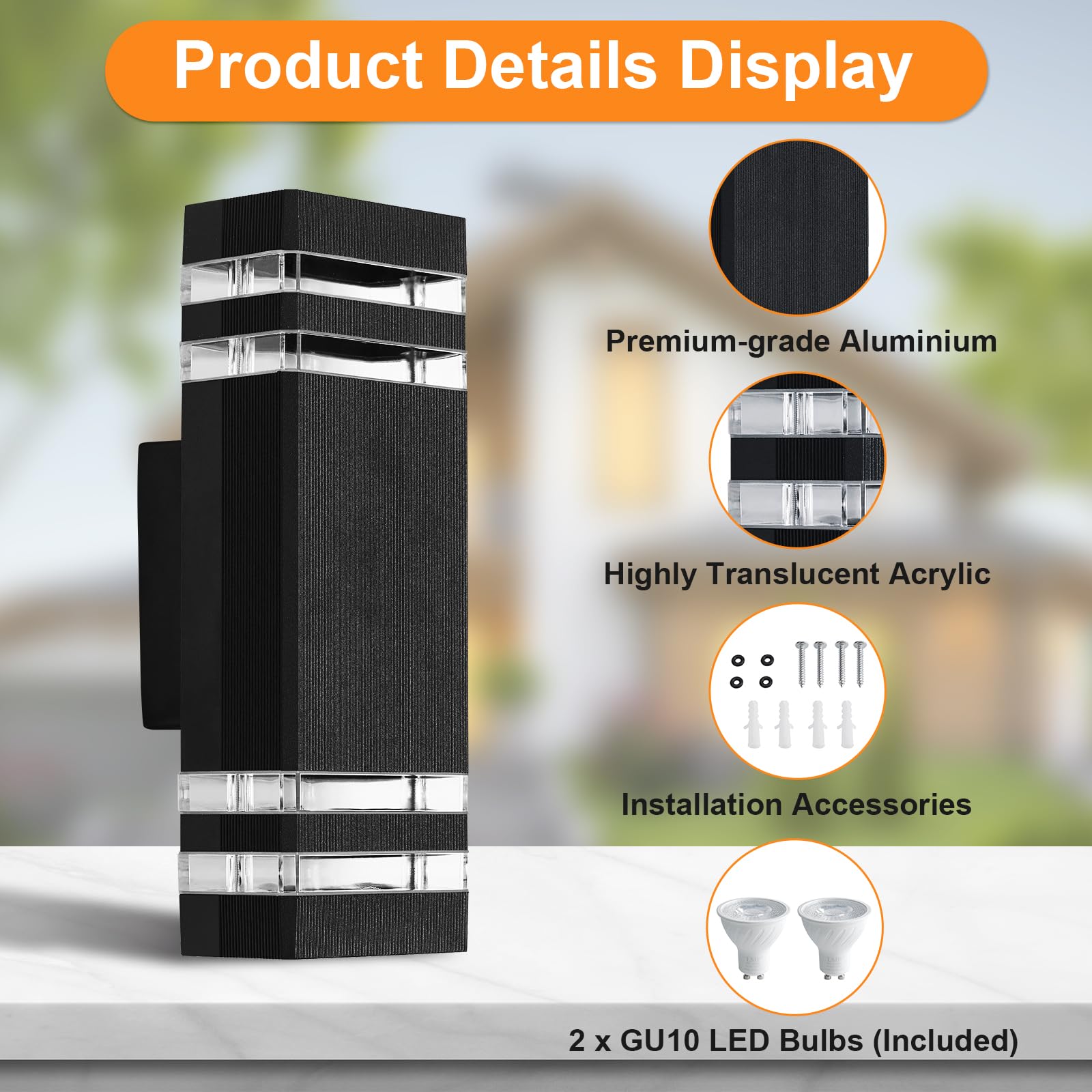 Luces de pared para exteriores alimentadas por red exterior hacia arriba, luces LED IP65 para puerta delantera, luz exterior cuadrada GU10 moderna iluminación eléctrica externa montada en la