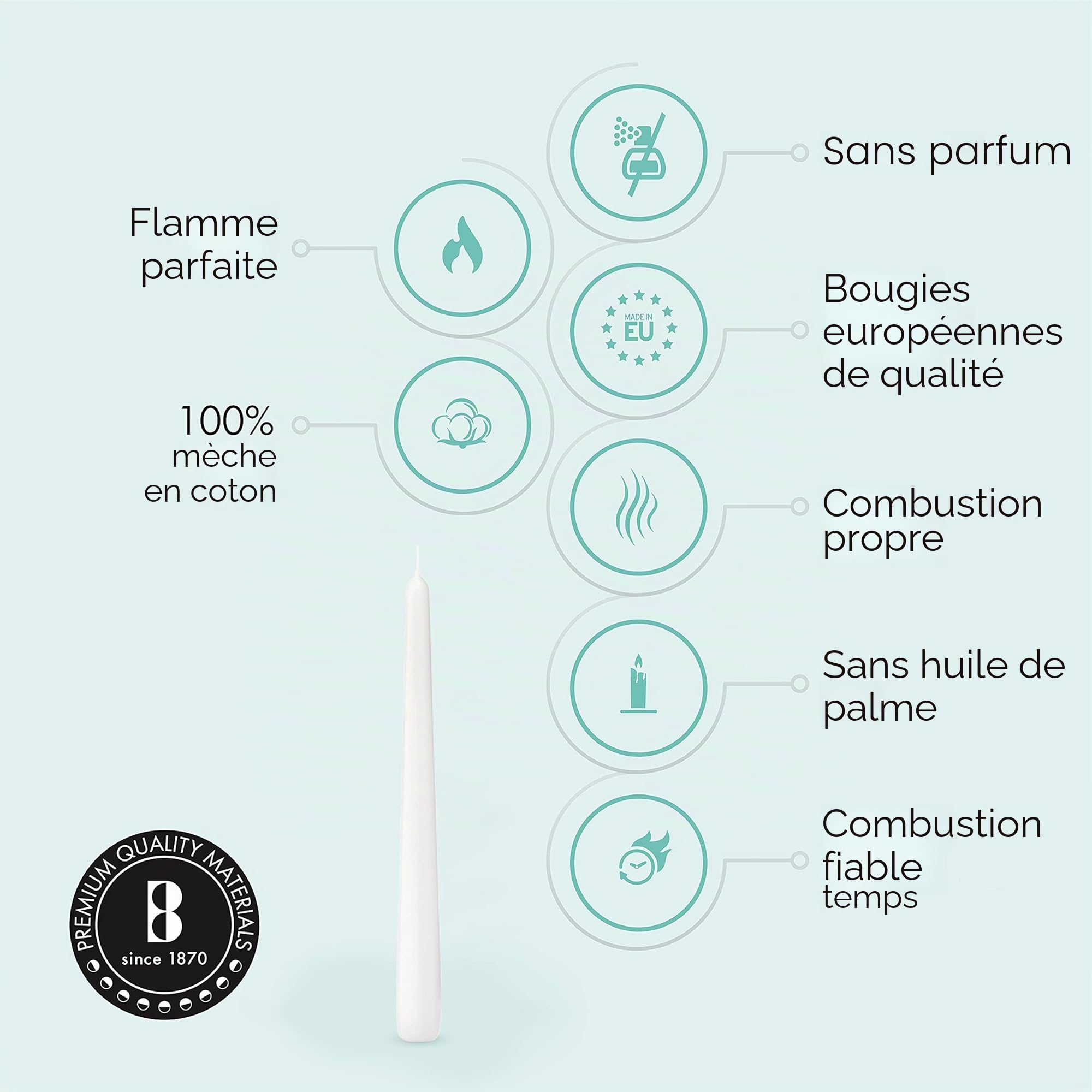 Bolsius 103400335502 Lot de 100 bougies coniques 25,4 cm Blanc