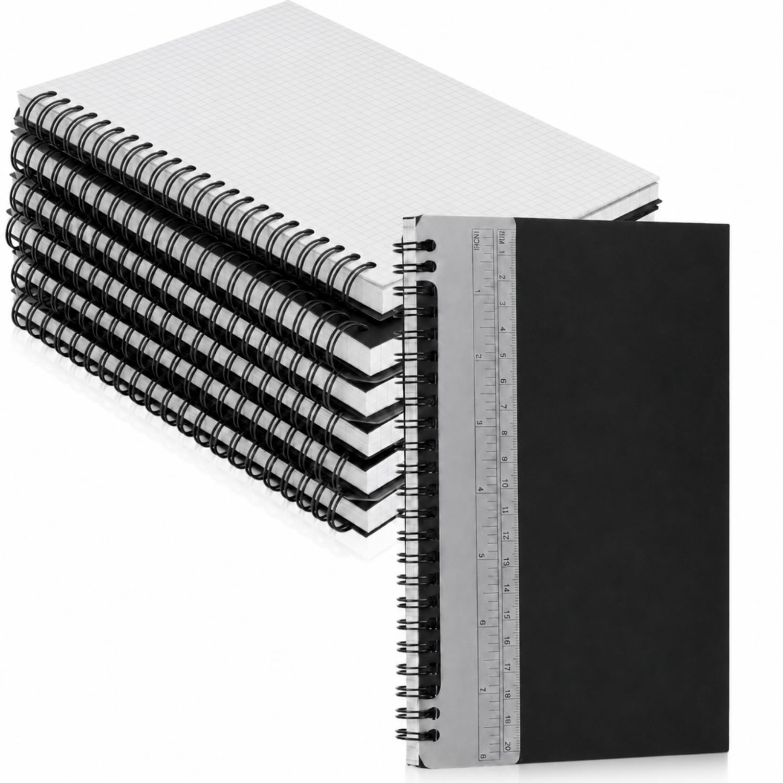 Engrowtic 6 Pcs Graph Paper Spiral Notebook 160 Pages 5.7" x 8.3" A5 Hardcover Journal Notebook Waterproof 80 Gsm Grid Paper with Removable Bookmark Ruler for Work School Writing Engineering Math