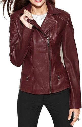 Captain Cory Chaqueta de piel auténtica de cordero Bambert para mujer, chaqueta de motociclista, Bambert Negro