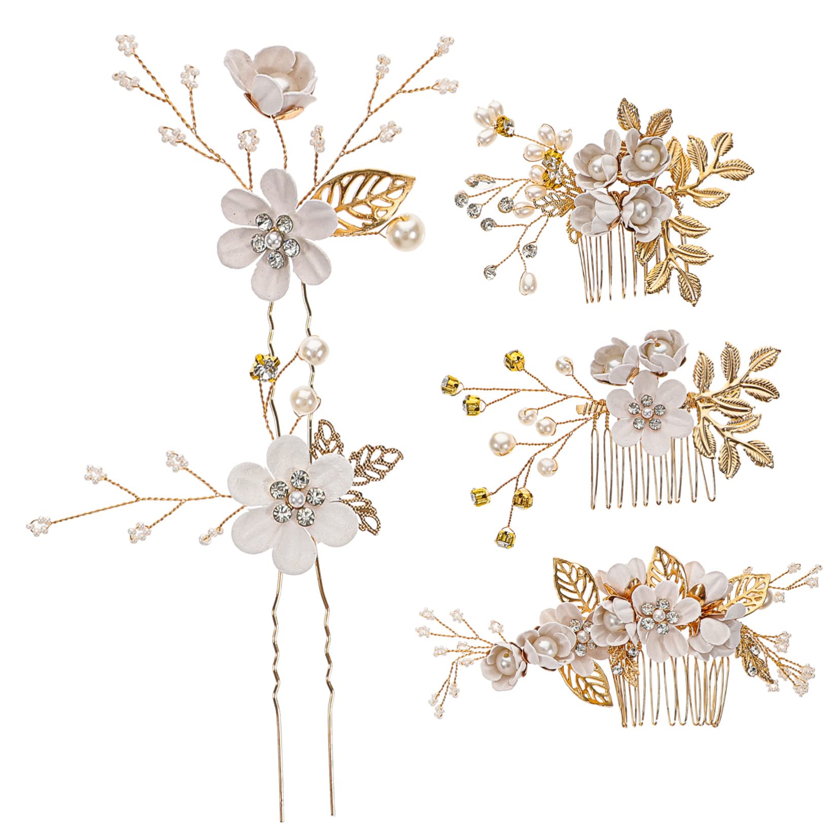LALAFINA 2sätze Perlenblüten-haarspange Und Haarkamm Eleganter Brautkopfschmuck Für Hochzeiten Feste Und Besondere Anlässe Teiliges Mit Goldakzenten Handgefertigt Langlebig Und