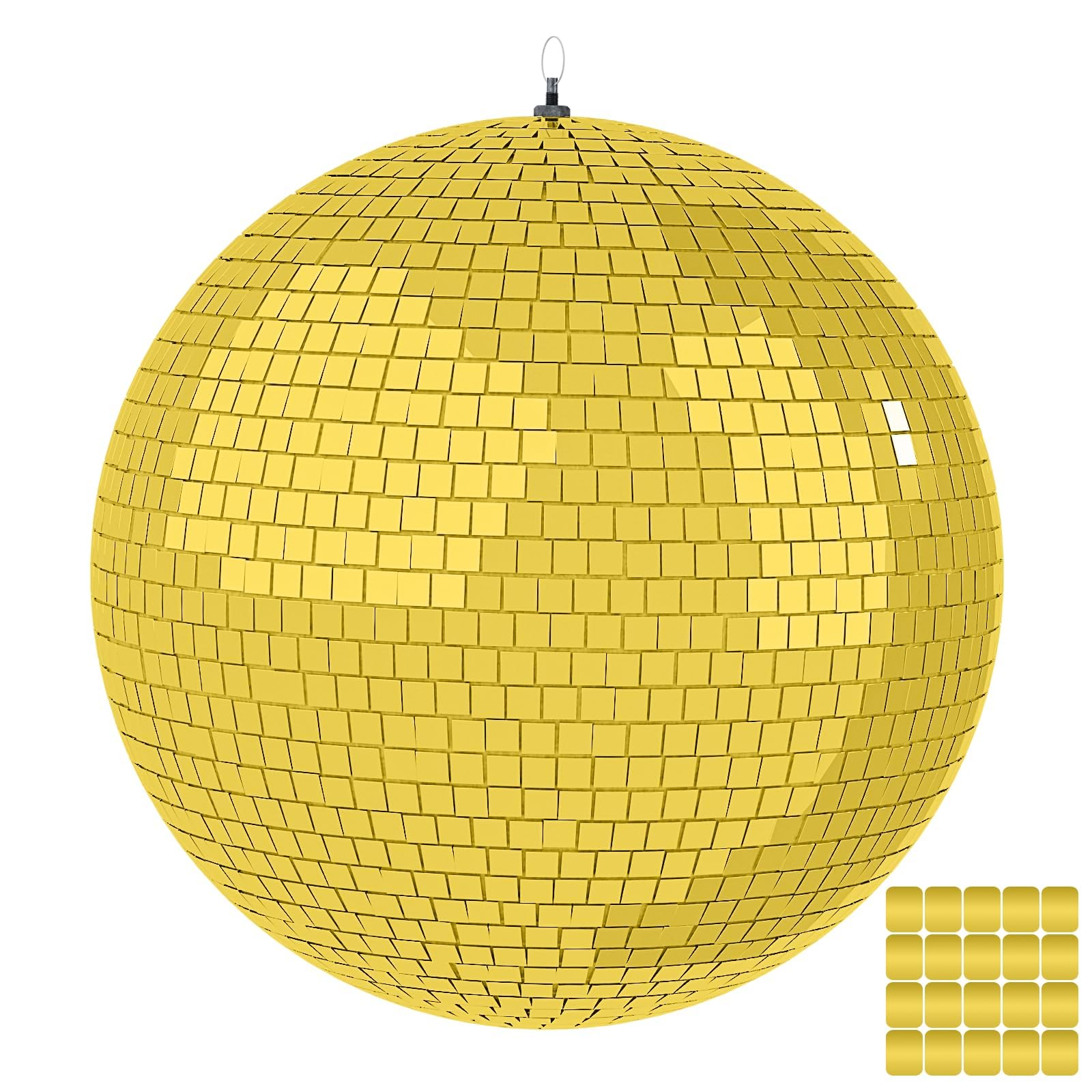 Photo 1 of 16 Inch Mirror Disco Ball lamp, Gold 16" Disco Ball Decor Hanging Disco Ball for Party Wedding Holiday Home Decoration, Replacement Mirror x 20pcs, Gold, 16inch