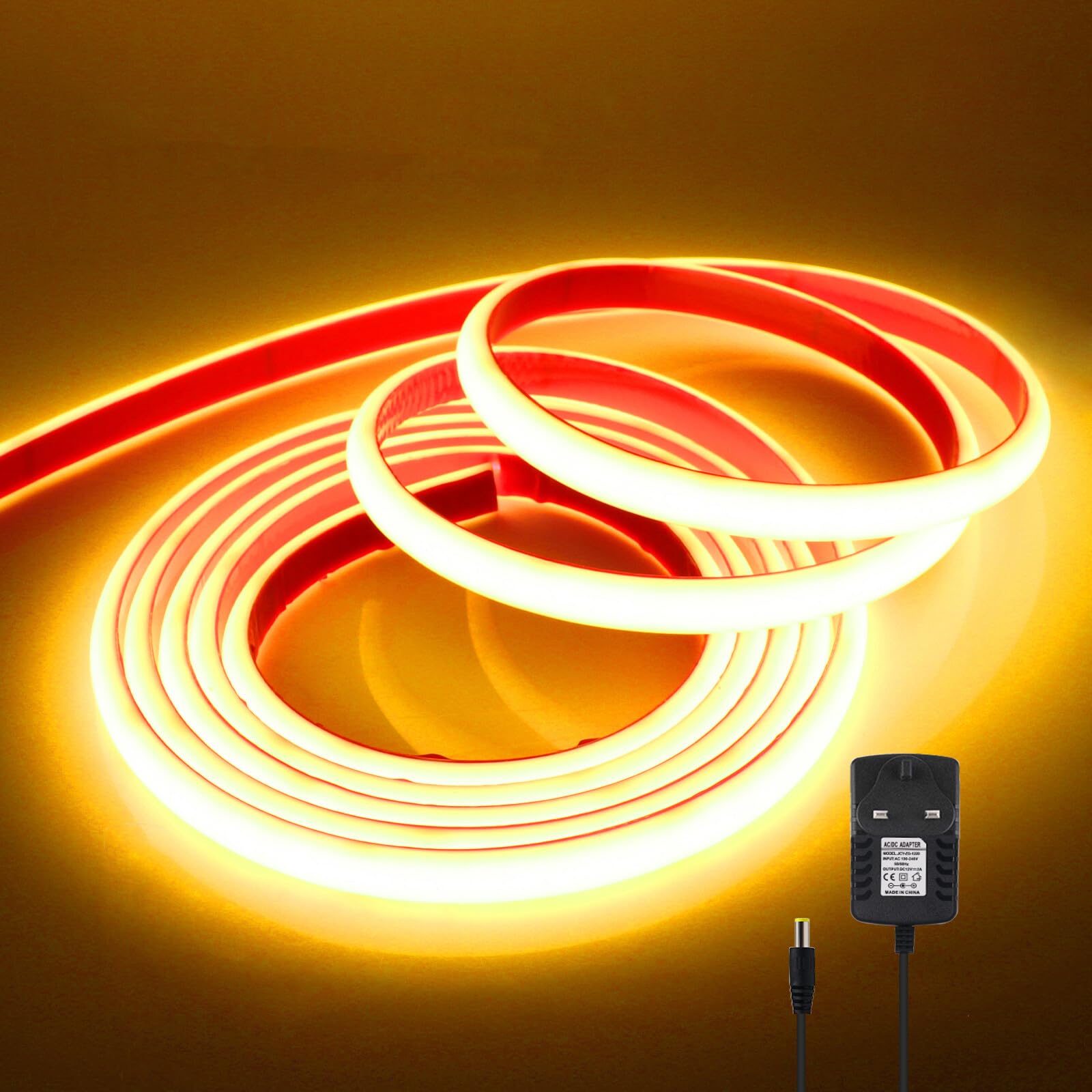 KAFULA 12V COB LED Neon Light Strip Self-Adhesive [0.5m, Warm White 3000K], IP68 Waterproof Flexible, 320 LEDs/m Super Bright FCOB LED Fairy Light CRI90+, Can be Cut Every 5cm, Home Decor