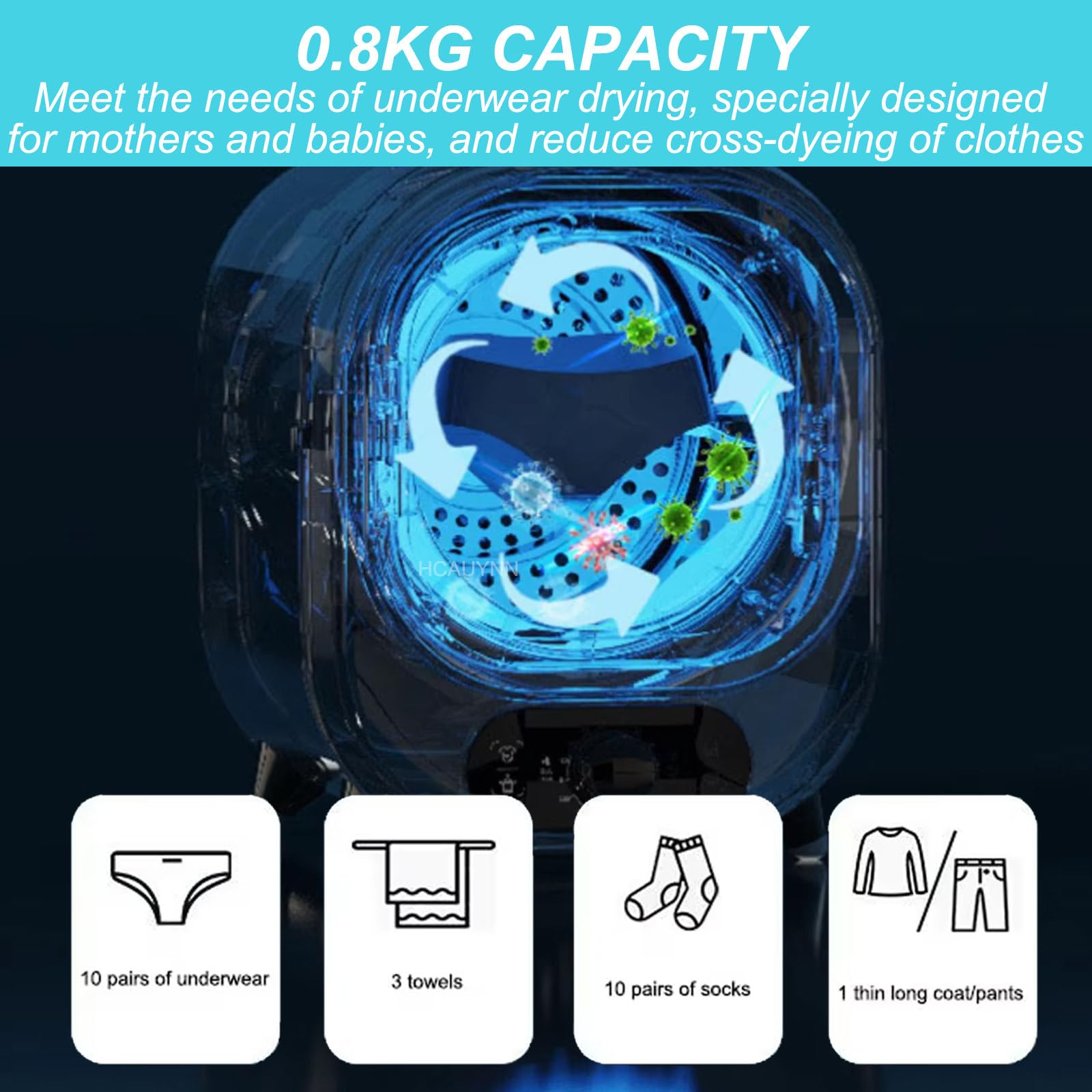 Asciugatrice Compatta Automatica per Bucato, capacità 0,8 kg, Asciugatrice Ventilata per Bucato, Timer: Asciugatura Ad Aria Fredda 0-80 Min/Asciugatura Ad Aria Calda 0-200 Min,Pink