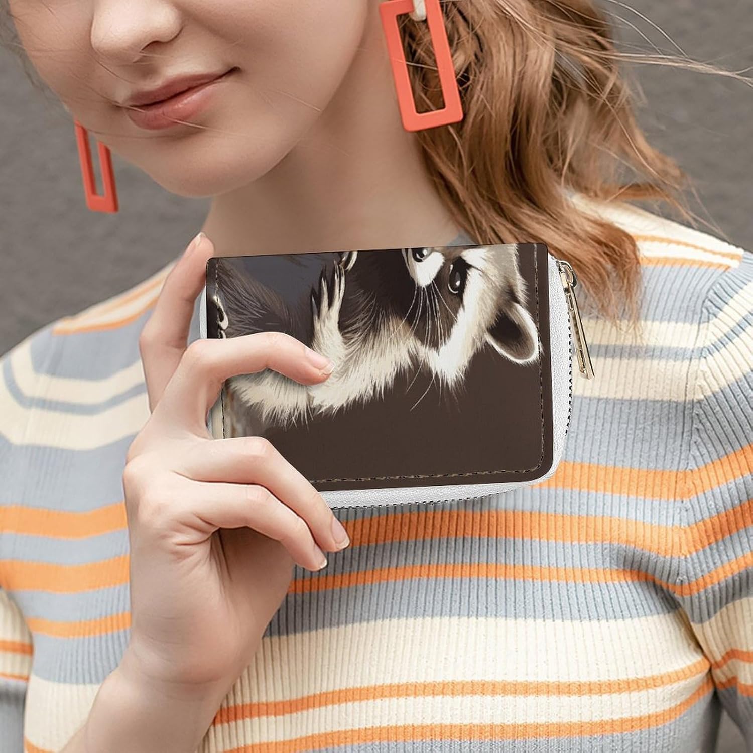 Cute Raccoon2 Card Holder RFID Blocking,Credit Card Wallet for Women And Men,Card Case Organizer Bag with Zipper