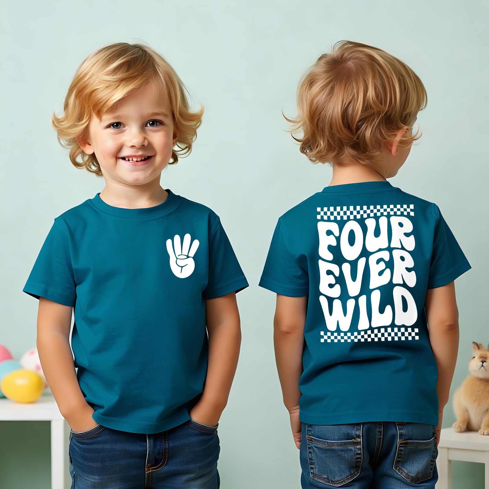 4° compleanno ragazzo t-shirt Four Ever WILD stampa maglietta quarto compleanno maglietta per ragazzi bambini maglietta estiva a maniche corte top quattro anni annuncio abiti
