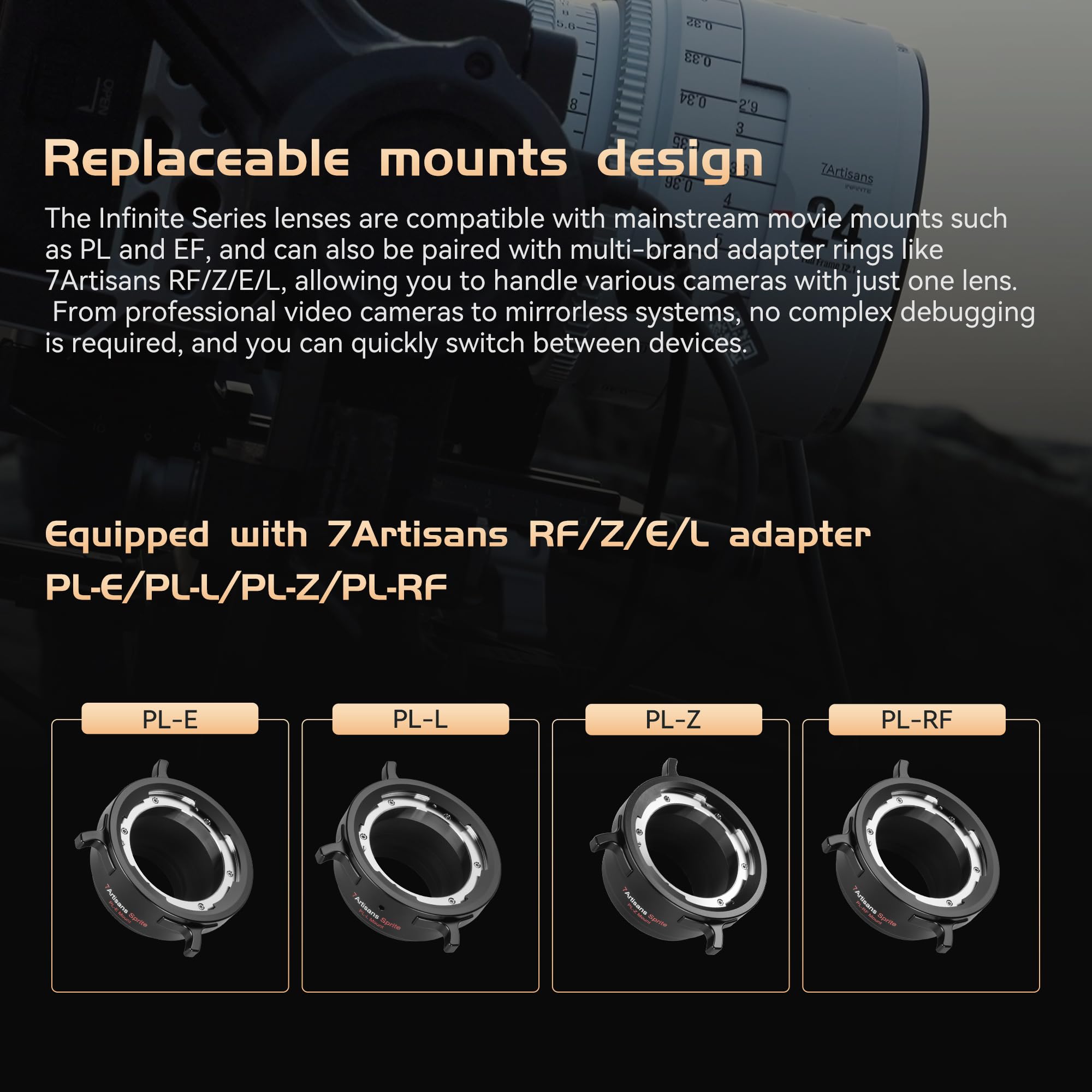 Objectif cinéma Manuel Plein Format Professionnel 7artisans 135 mm T2.4 série Infinte, Compatible avec Monture EF, pour la Photographie et Le cinéma, Blanc