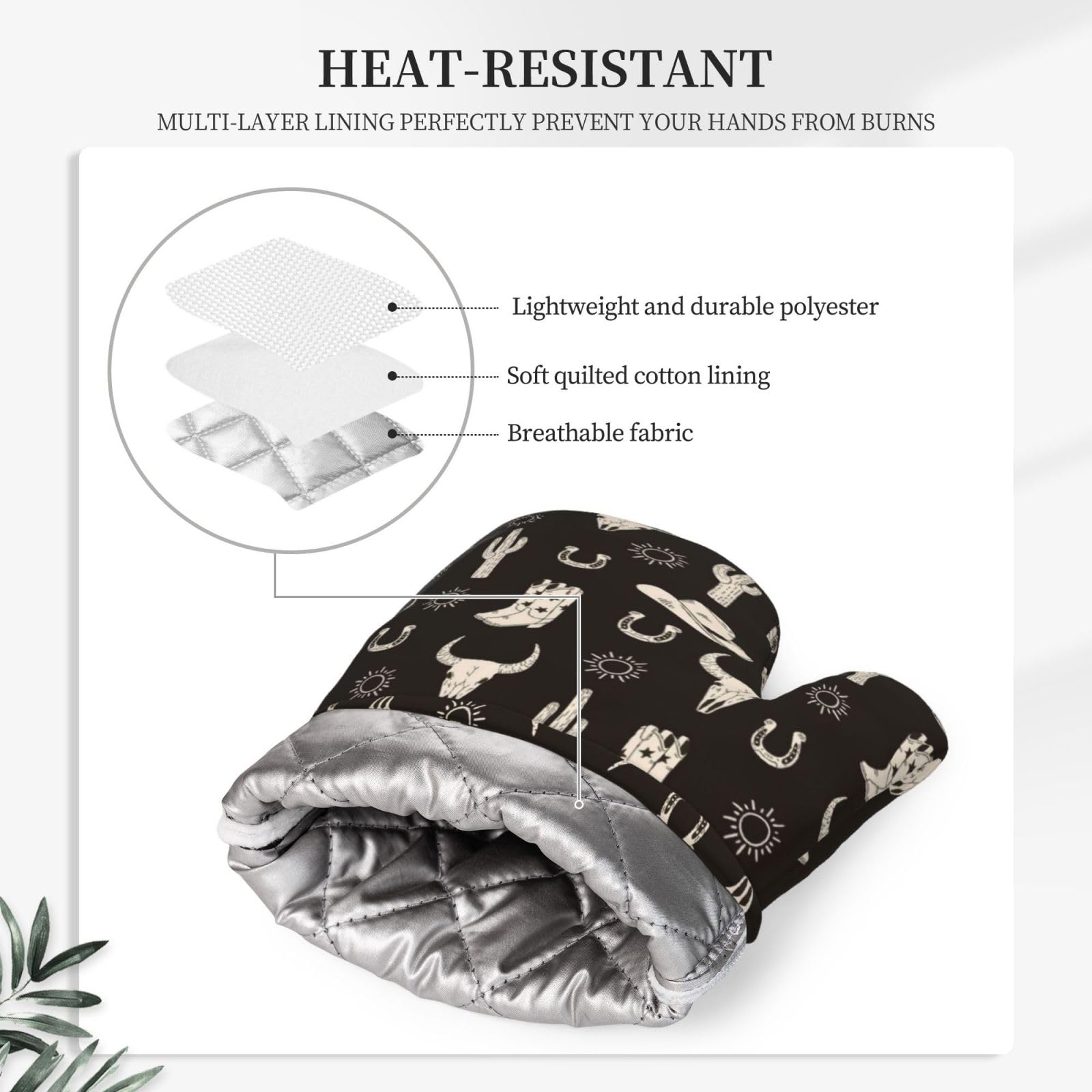 Lot de 4 maniques et maniques en forme de crâne de vache | Moufles de cuisine en silicone motif bottes esquisses motif soleil aztèque occidental ethnique tribal coussinets chauds pour