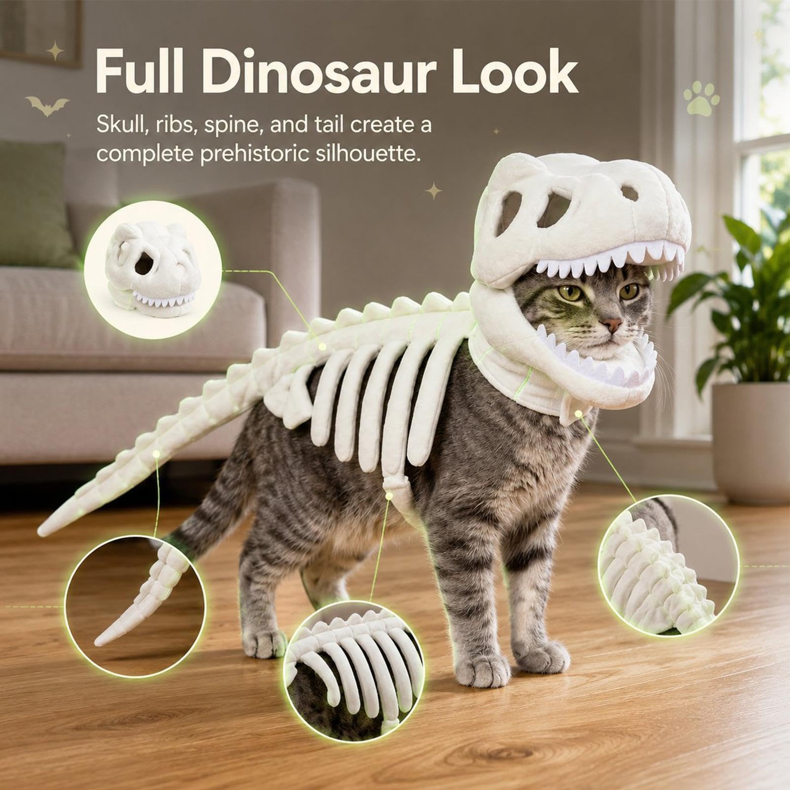 Kostium szkieletu dinozaura, zabawny, miękki pluszowy szkielet 3D, cosplay