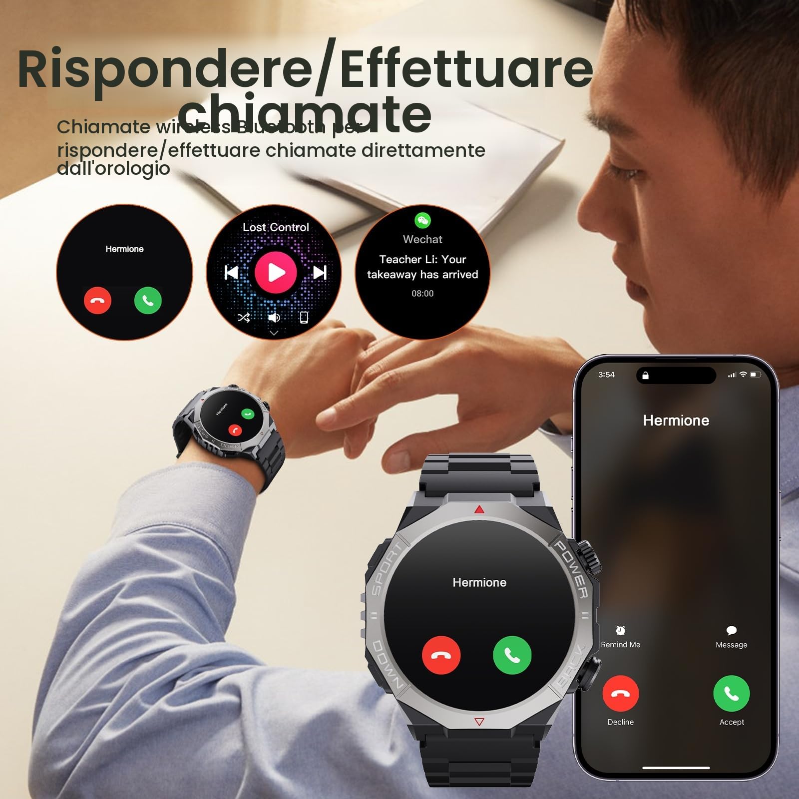 Smartwatch Uomo Donna con Effettua o Risposta Chiamate, 1.39" Orologio Smartwatch Contapassi/Cardiofrequenzimetro/Sonno, 110+ Modalità Sportivo Fitness Tracker, IP68 Smart Watch per Android iOS, Nero