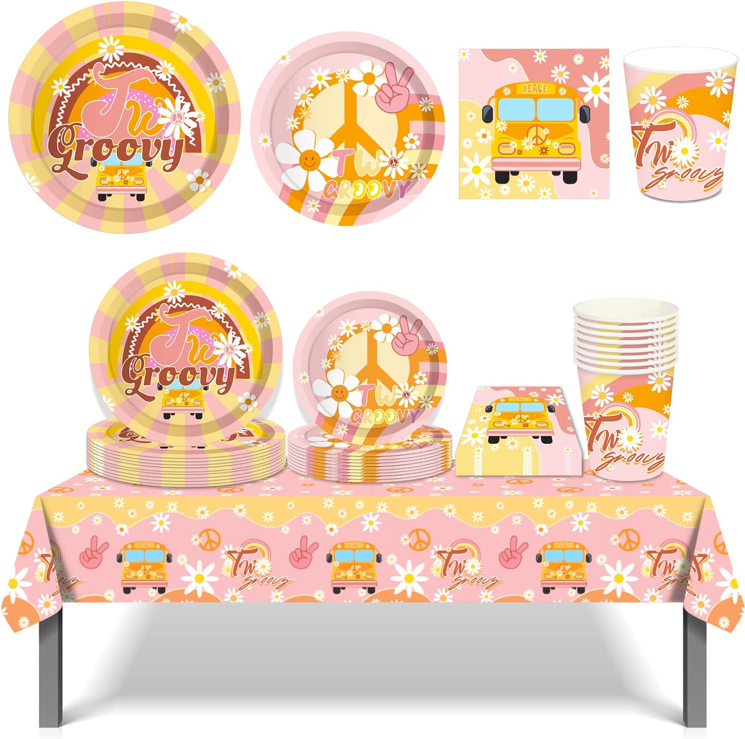 45PCS Two Groovy Party Supplies LIYDE Rainbow Hippie Party