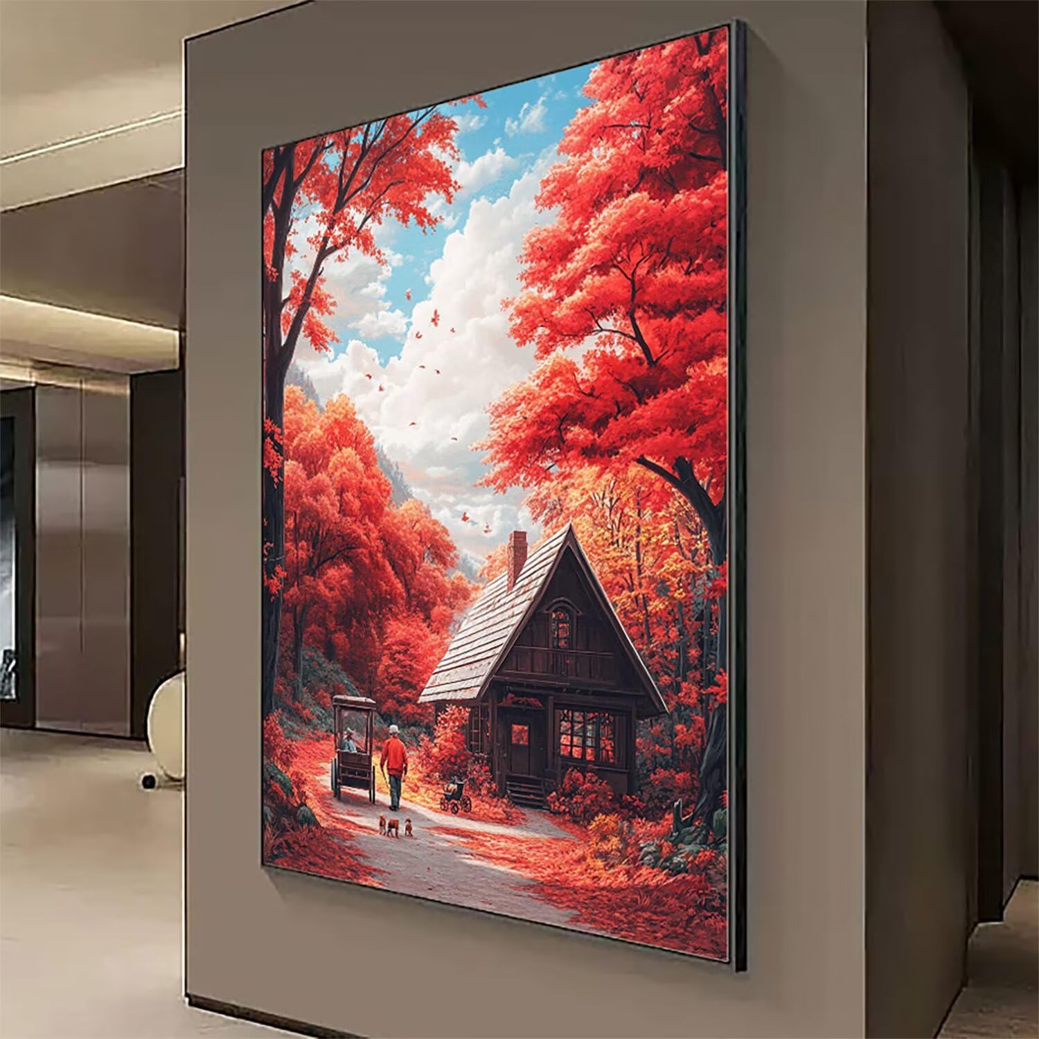 Jesienne malowanie diamentami kompletny zestaw, DIY krajobraz diamentowy duży 110 x 80 cm, 5D diamenty kryształowe sztuka haft krzyżykowy zestaw artystyczny, DIY obrazy diamentowe malowanie dekoracja
