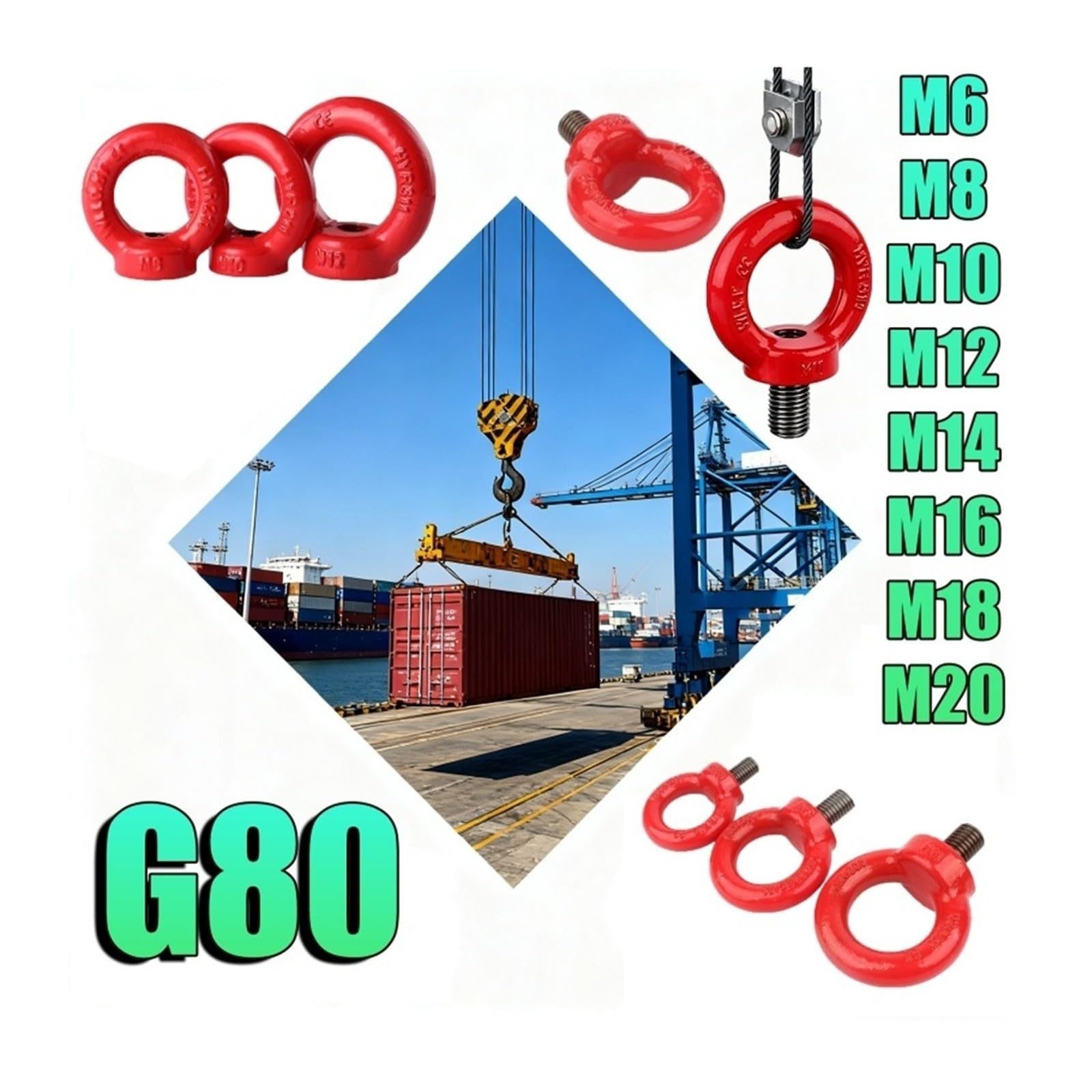 Ghiera girevole for carichi pesanti in acciaio legato con bullone a occhiello rosso M6-M30(Screw(G80),M14-1pcs)