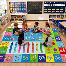 5x7ft ABC Rug for Kids Playroom, Classroom, Nursery, Daycare, Kids Carpet for Learning Alphabet, Numbers, Colors, Shapes and Animal Words, Educational and Fun Play Mat for Children Toddler Girls Boys