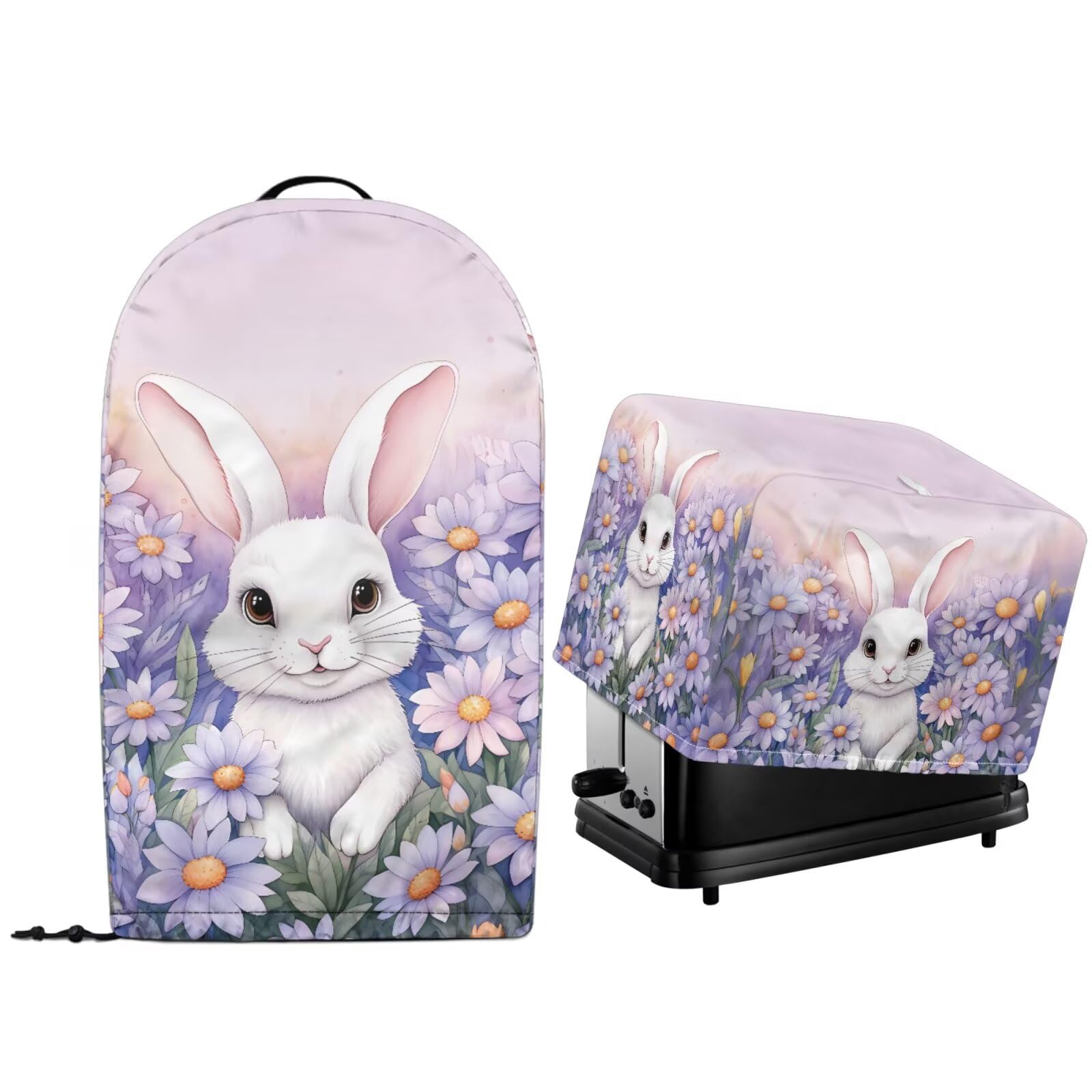 Purple Daisy Bunny Kitchen Countertop Appliance Dust Covers Set of 2 Stand Mixer Food Processor Blender and Toaster Bread Maker Oven Protector Covers for Easter Day
