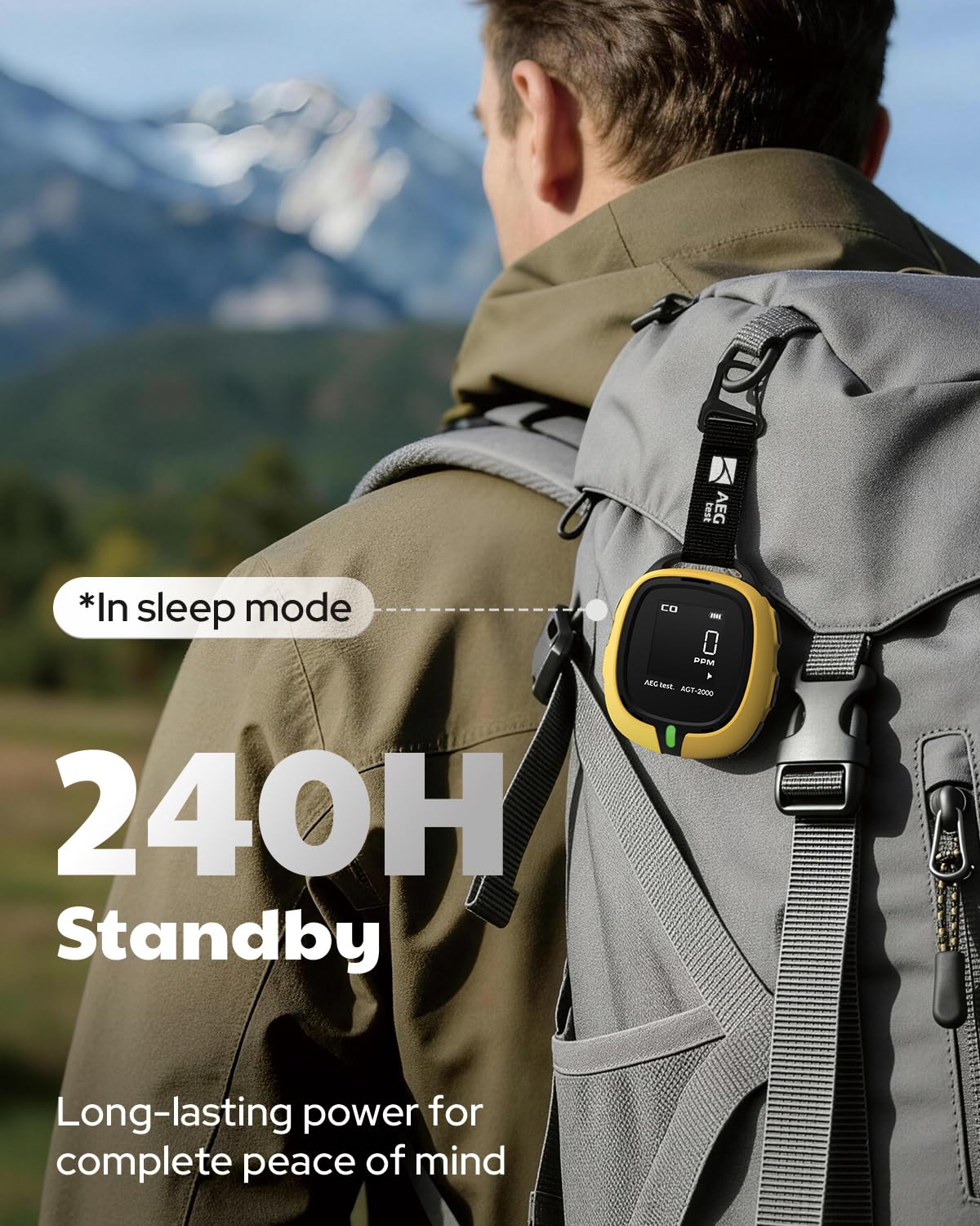 AGT-2000 Portable Carbon Monoxide Detector for Travel, 240H Standby, CO Detector with Audible & Visual Alerts for Camping, Rechargeable CO Meter with Built-in Emergency Flashlight - 4