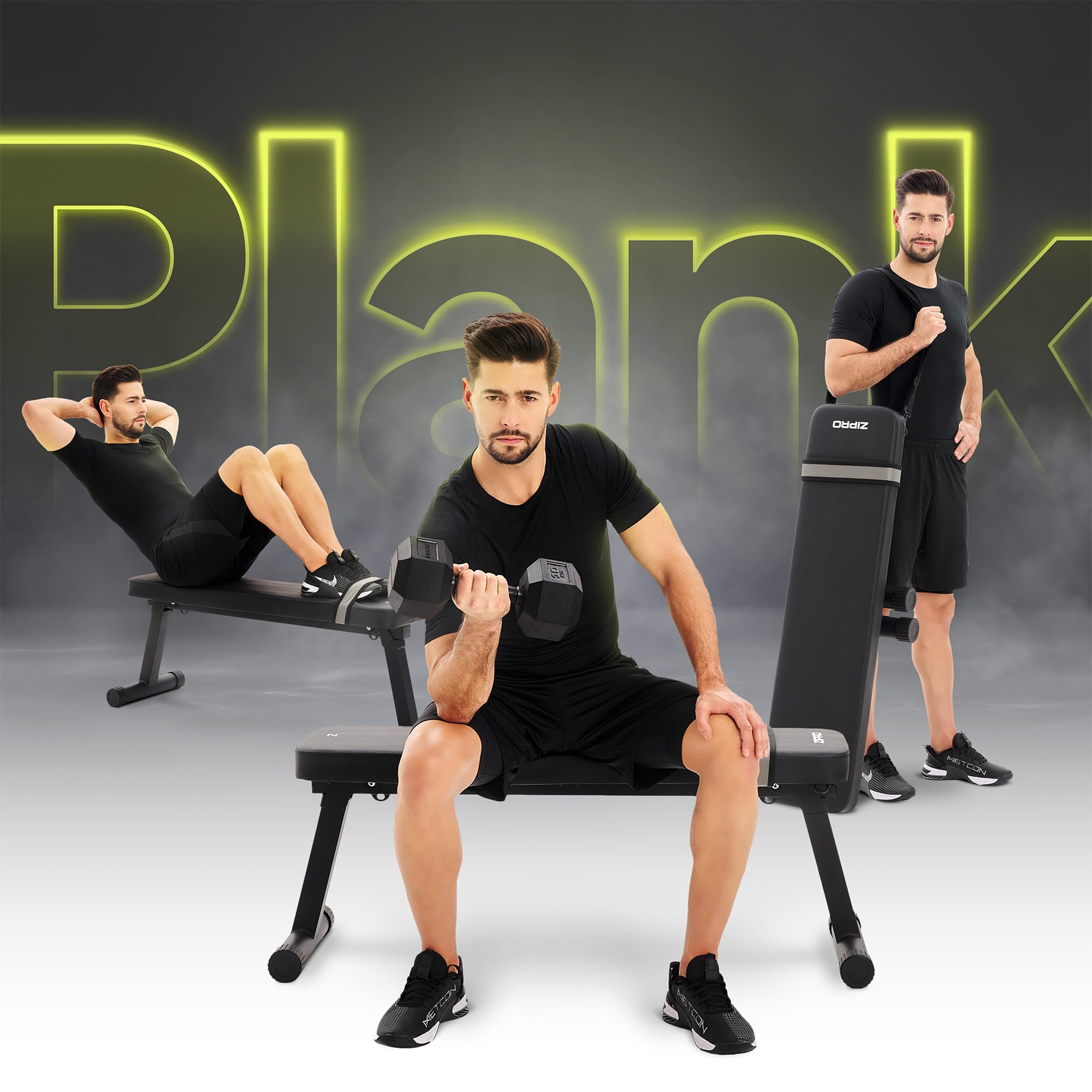ZIPRO Plank składana ławeczka treningowa, ławka do ćwiczeń – składana ławka do wyciskania i ławeczka do podnoszenia ciężarów do domu – kompaktowa ławeczka do podnoszenia ciężarów, obciążenie 230 kg, z