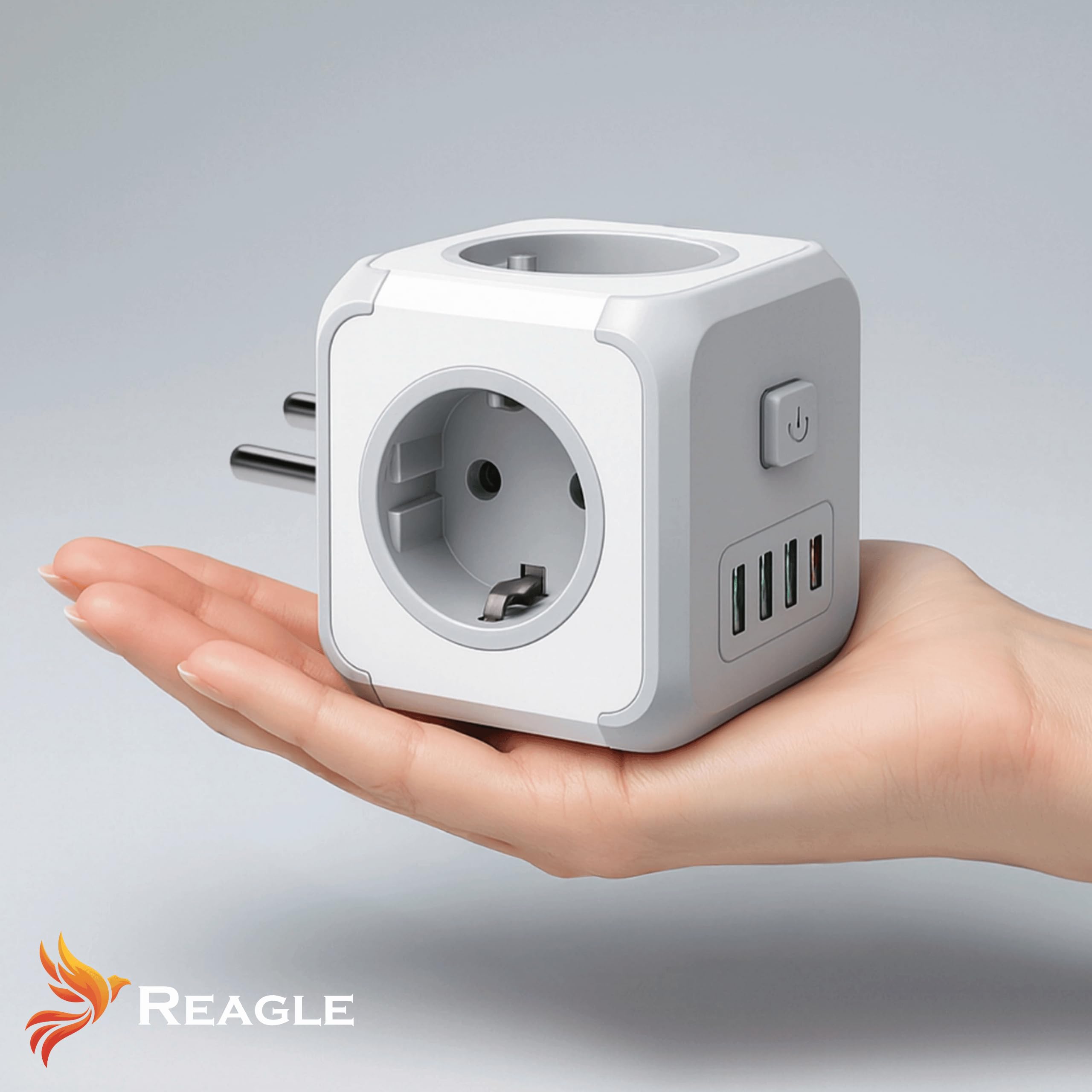 Reagle Listwa zasilająca bez kabla, 3 gniazda z kostką USB-A i USB-C, 2500 W, z przełącznikiem, listwa zasilająca Powercube do biura, domu, podróży