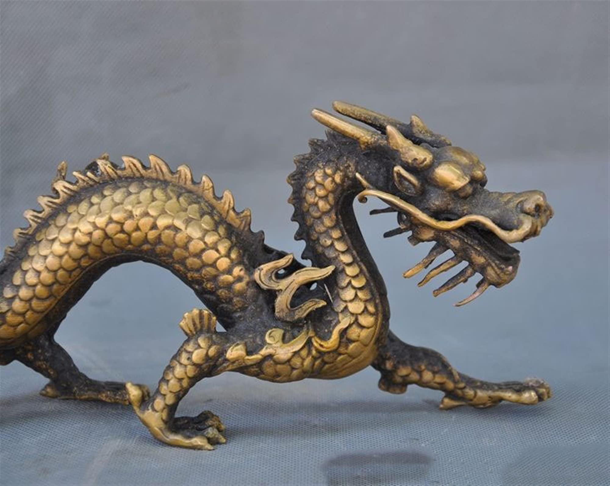 Decoración de la Boda 11 Pulgadas Feng Shui Latón Auspicioso éxito Dragón y Bestia Estatua Escultura Estatua de Escritorio