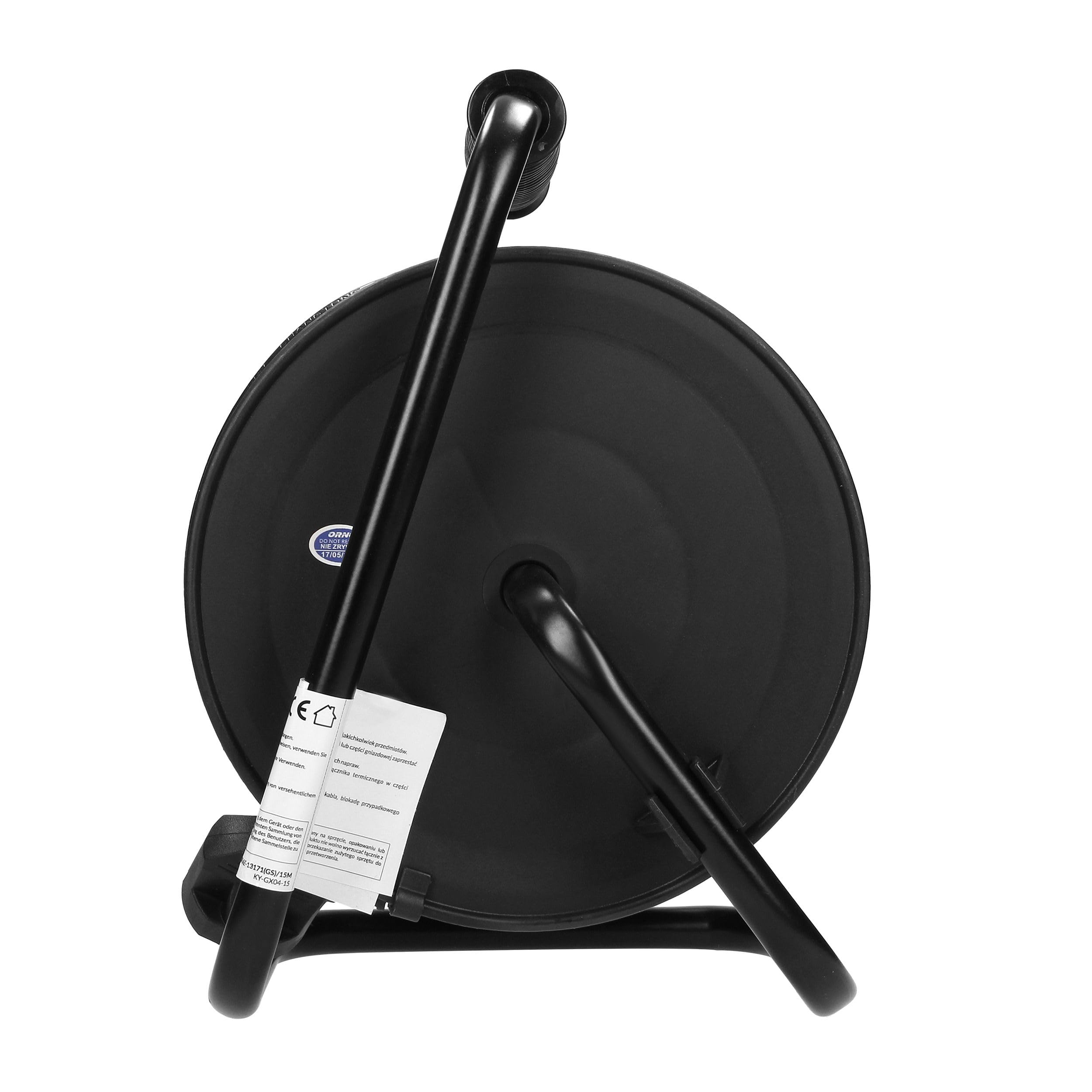Enrollacables con 4 Tomas 2P+T (Schuko) - Alargador Enchufe - Extension Electrica - Carrete con Soporte Metálico, Cable H05VV-F 3x1,5mm² Longitud 15m