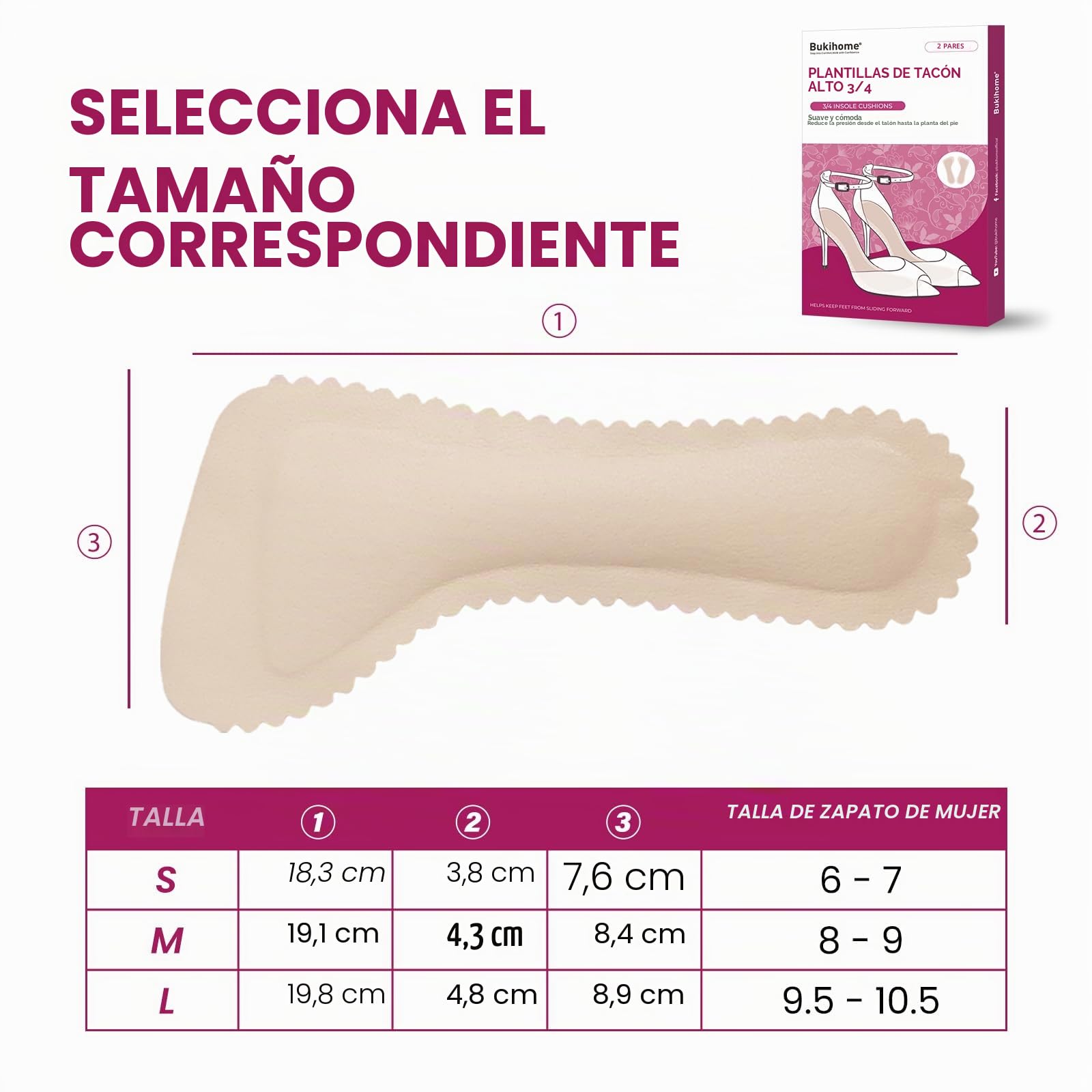Plantillas invisibles 3/4 para mujer, paquete de 4 unidades, evita deslizamiento, absorbe golpes y sudor, para tacones altos, sandalias, bailarinas, talla S
