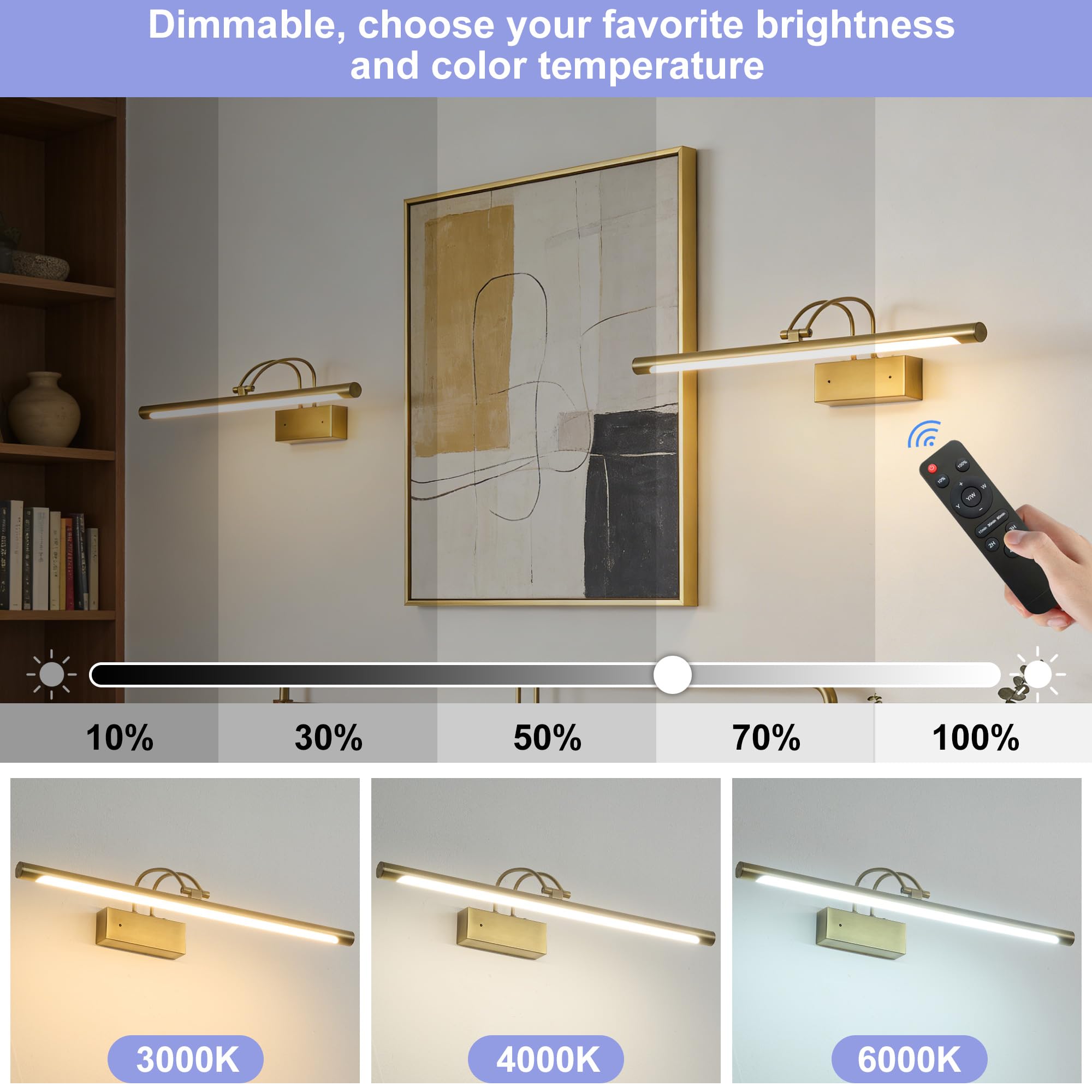 Lampada fotografica senza fili con telecomando, 60 cm, illuminazione a LED con 3 temperature di colore, 5000 mAh, ricaricabile, timer a batteria, dimmerabile, per pittura, opere d'arte e