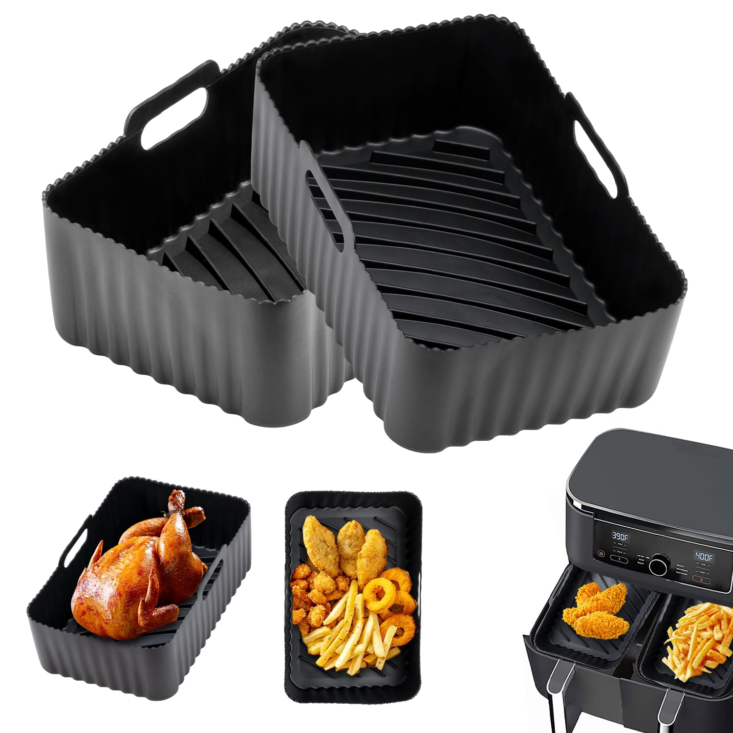 Moule Silicone Air Fryer Pour Foodi Dual Zone Af300Eu 7,6 L Af400Eu 9,5 L Af500 10.4 L, Cosori 8,5 L, 2 Pièces De Moules En Silic - Electroménager