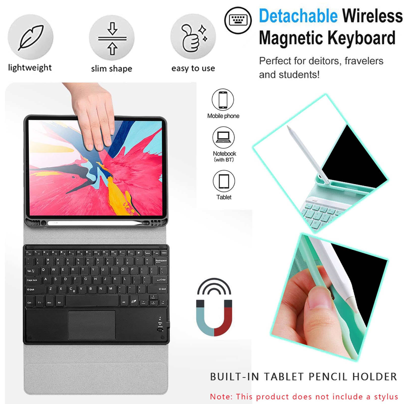 Étui Clavier pour iPad 10e Gén avec Souris sans Fil Bluetooth, Eclairage 7 Couleurs, Coque Clavier QWERTY Rechargeable iPad 10eme Generation 2022 10,9"" avec Touchpad, Or avec Rétroéclairage