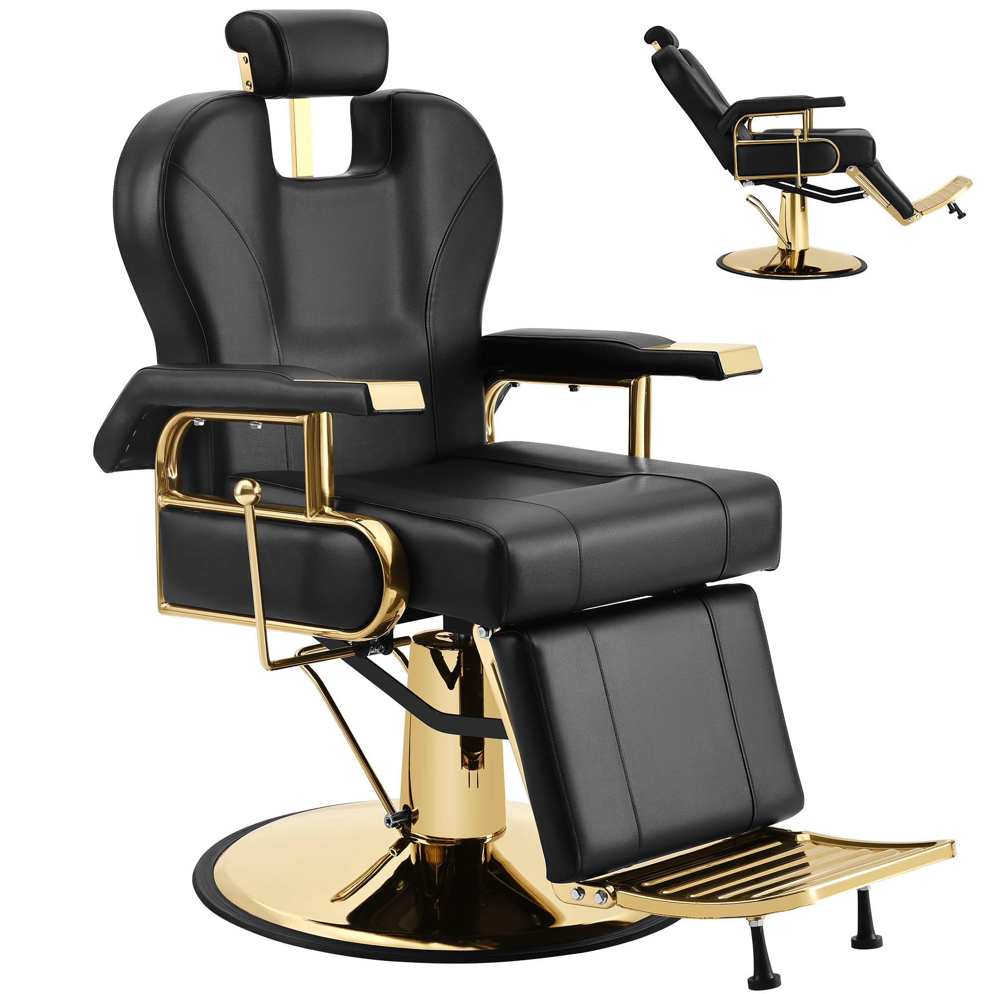 Hicomony Barber Chairs for Barbershop Home Reclining,Heavy Duty Vintage Salon Chairs for Hair Stylist Black Gold