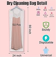 Vista 3 de Bolsa de limpieza en seco de 60 pulgadas – 50 bolsas de plástico transparente extra largas para vestidos, bolsas de ropa desechables para colgar ropa