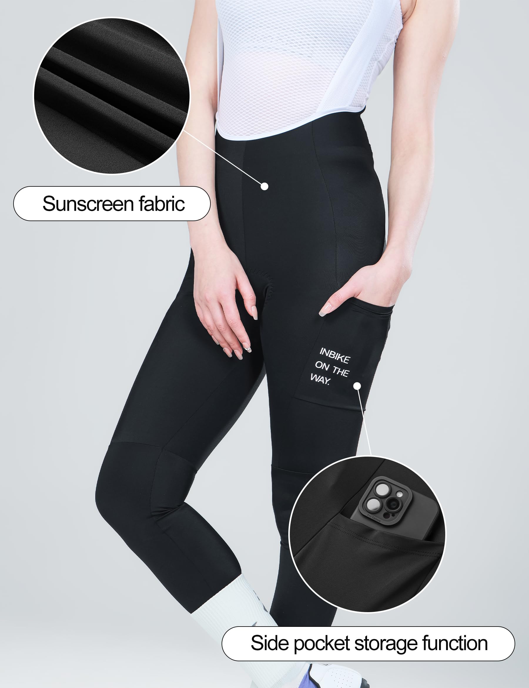 INBIKE Pantalon Cycliste Femme Rembourré Respirant Pantalon Cyclisme à Bretelles avec Poches Leggings de Vélo Collants de Cyclisme Longues VTT
