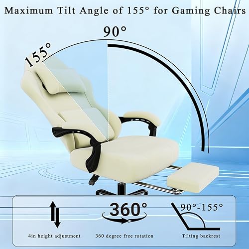 Miniatura 6 de Silla ergonómica para videojuegos, silla de videojuegos con soporte lumbar de masaje y reposapiés, silla de computadora de tela ajustable en altura