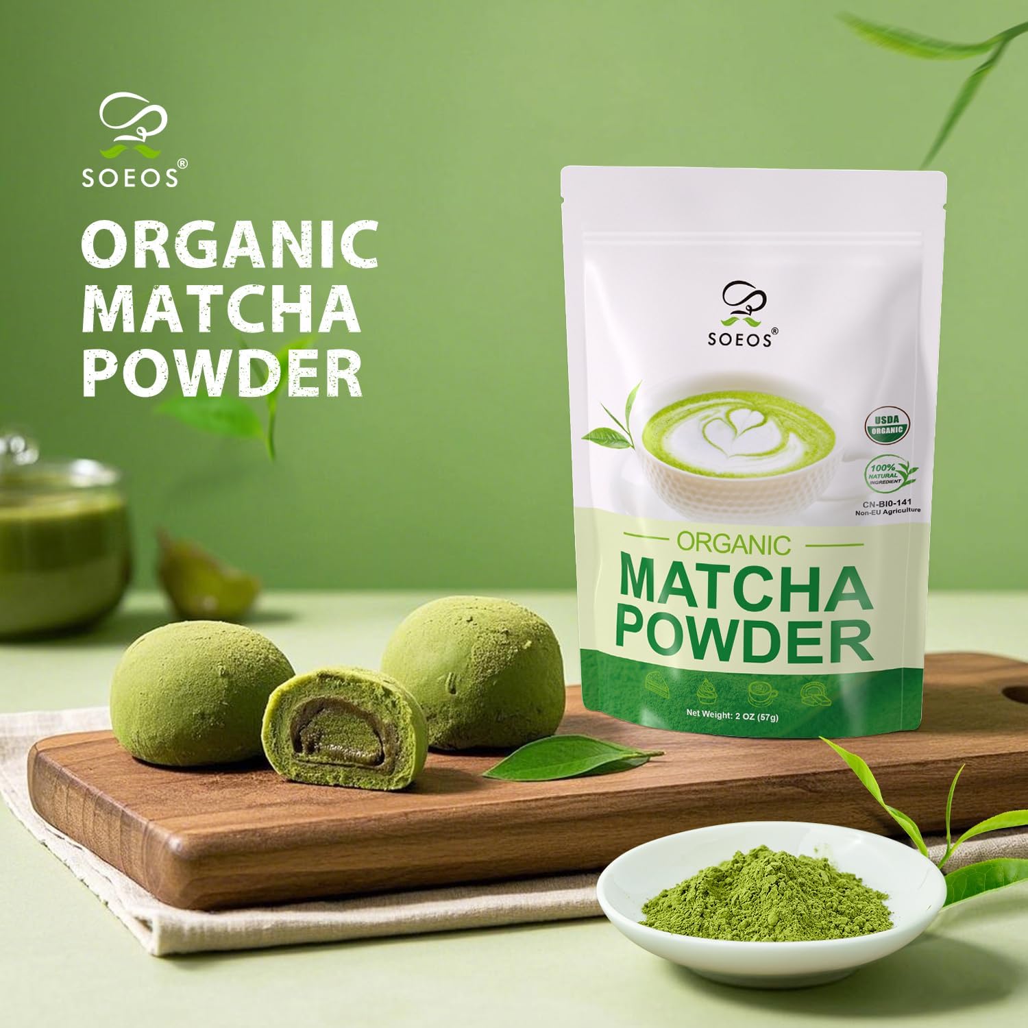 Soeos Organic Matcha Powder Matcha Green Tea Powder 2 oz 57g Antioxidant-Rich Japanese Matcha for Lattes Smoothies and — view 3
