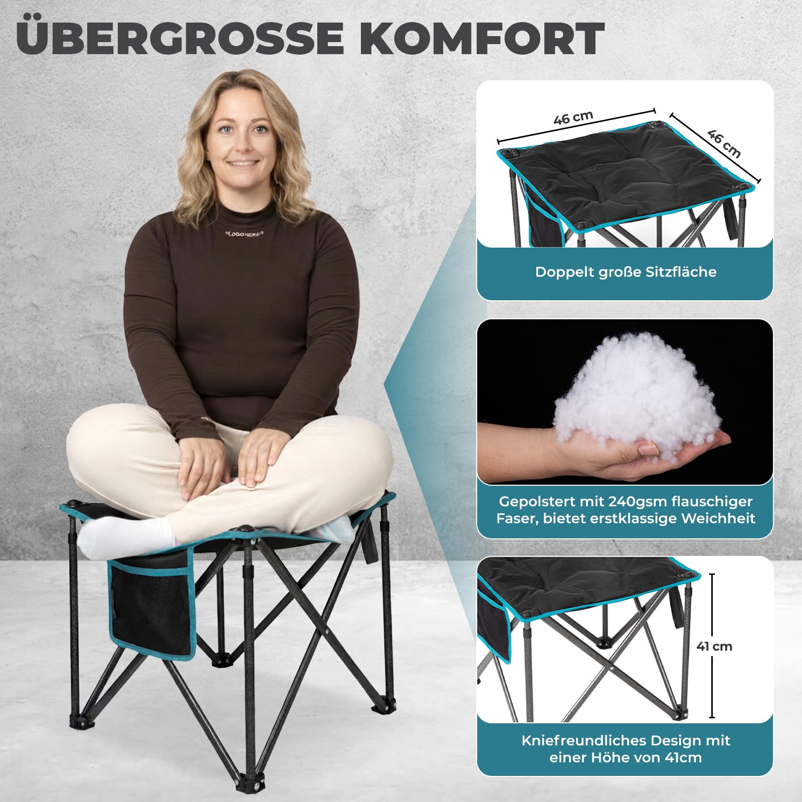 FUNDANGO Campinghocker faltbar 180KG 46cm Klapphocker mit Tragetasche Outdoor für Camping Wandern Angeln