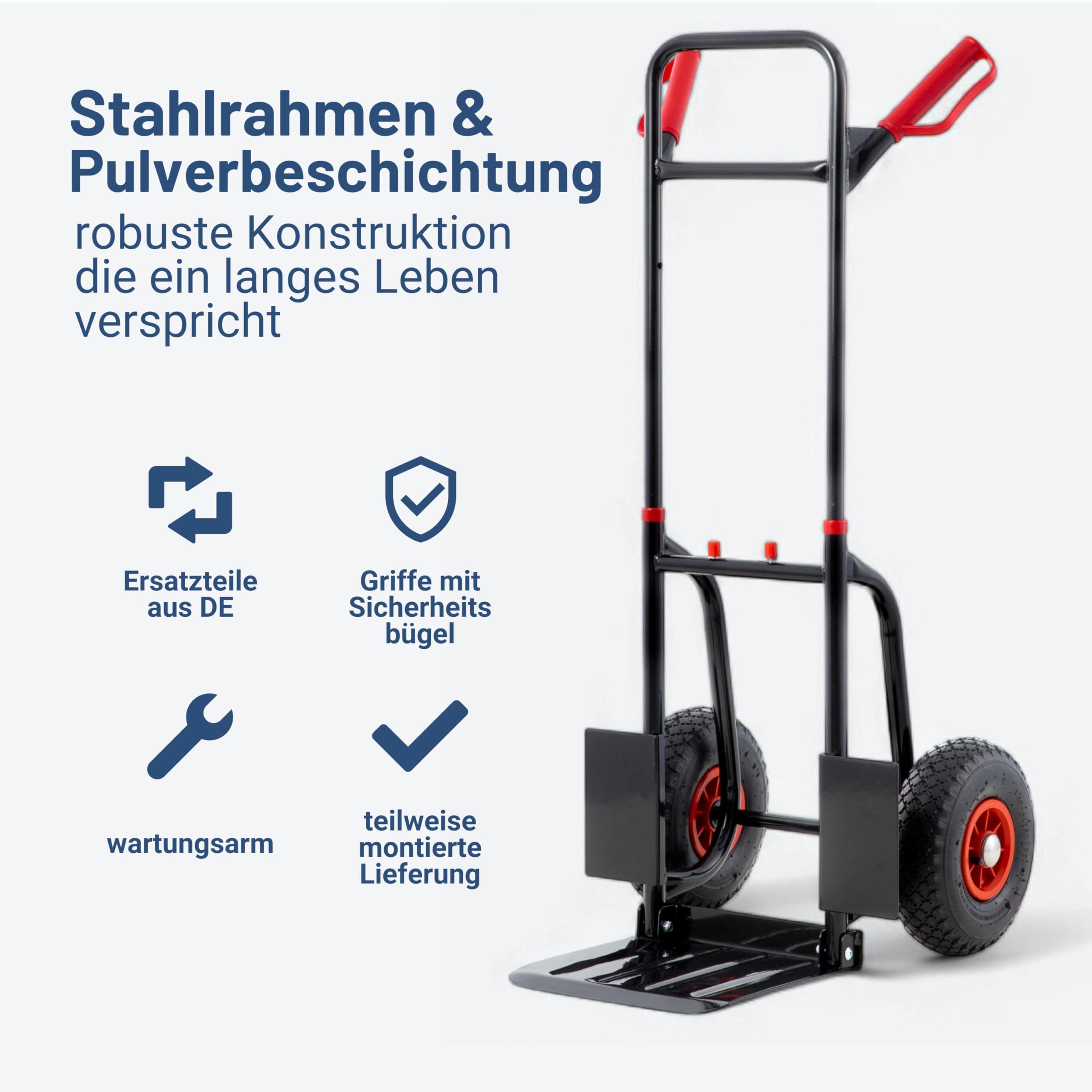 Pallit Sackkarre Klappbar 200 kg - Stahl Transportkarre mit Luftreifen | Faltbarer Handwagen als ideale Umzugshilfe, robuste Gartenkarre und Lagerkarre, kompakte Möbelkarre aus stabilem Stahl
