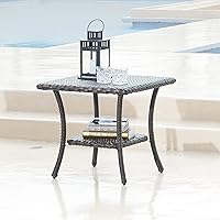 Vista 8 de HUMMUH Mesa de centro de mimbre para patio, mesa de centro de ratán para exteriores con 2 capas de almacenamiento para jardín, porche, patio trasero