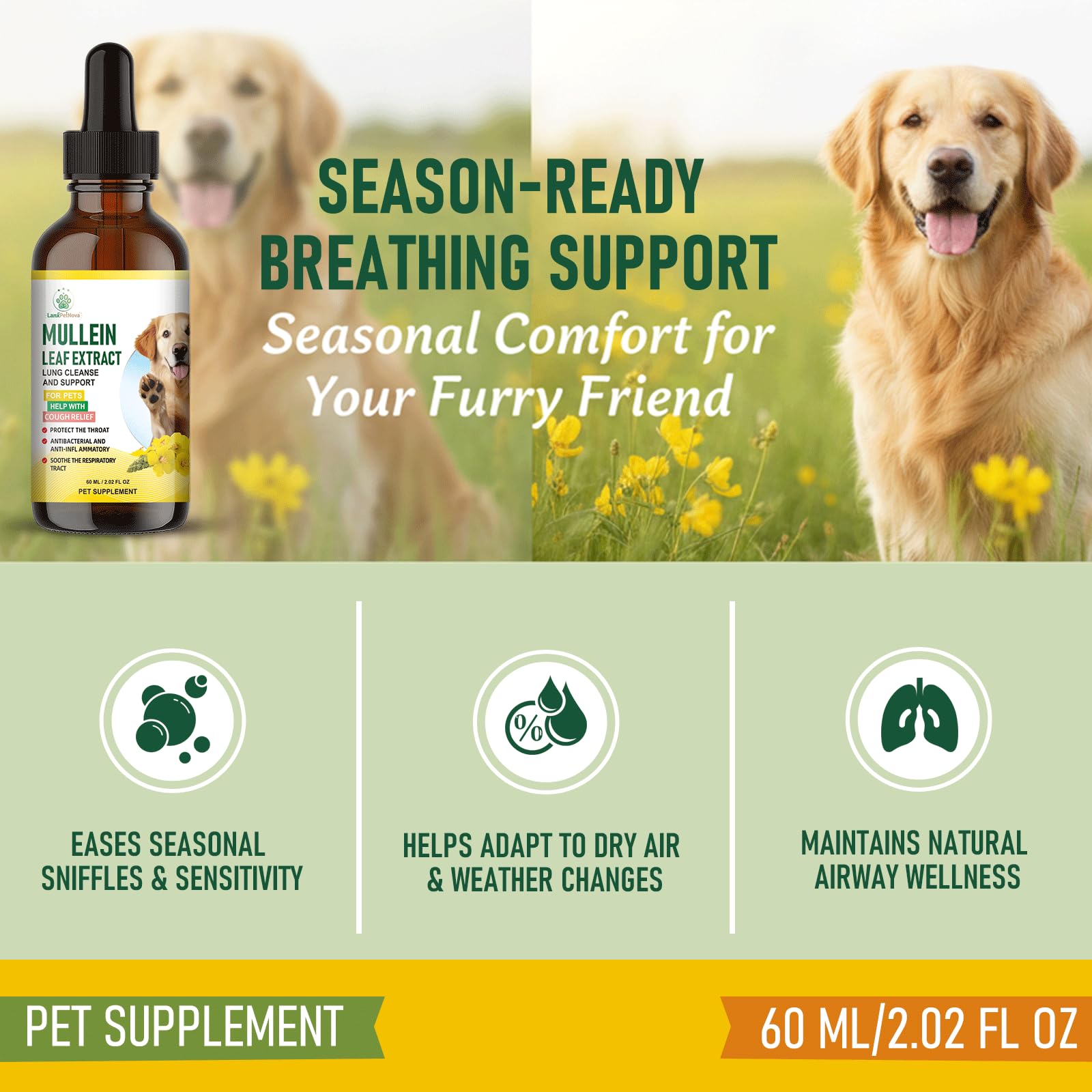 Gotas de verbasco para Apoyo pulmonar y Tos en Perros y Gatos. Alivia Tos de Perrera, Tos Seca y húmeda, Limpia pulmones, Calma Dolor de Garganta y facilita la respiración, 100% Extracto Vegetal Puro