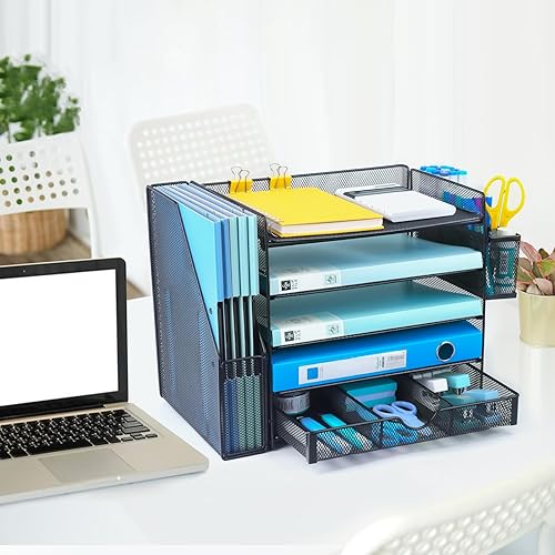 Miniatura 7 de Organizadores de escritorio con soporte para archivos, bandeja organizadora de papel de 5 niveles con cajones deslizantes y soporte adicional para