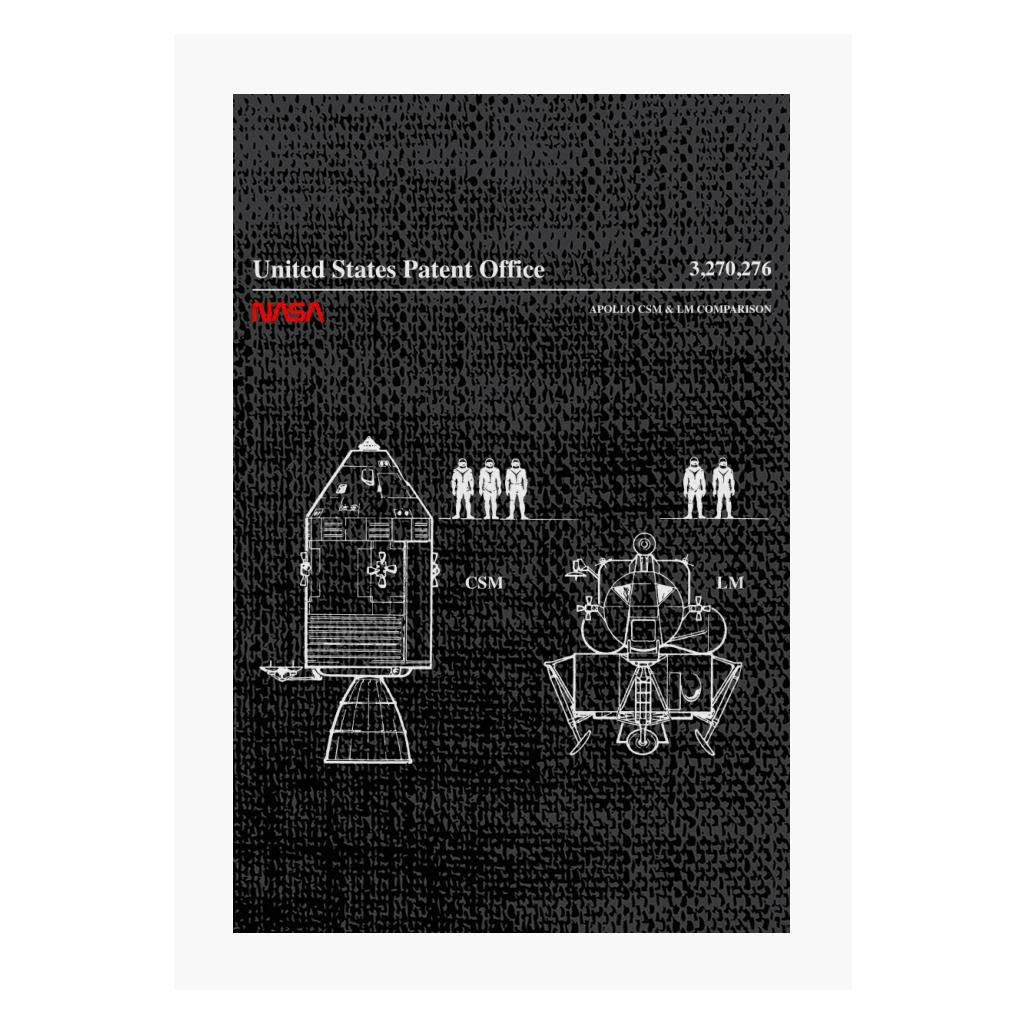 Nasa Apollo CSM And LM Blueprint A4 Print