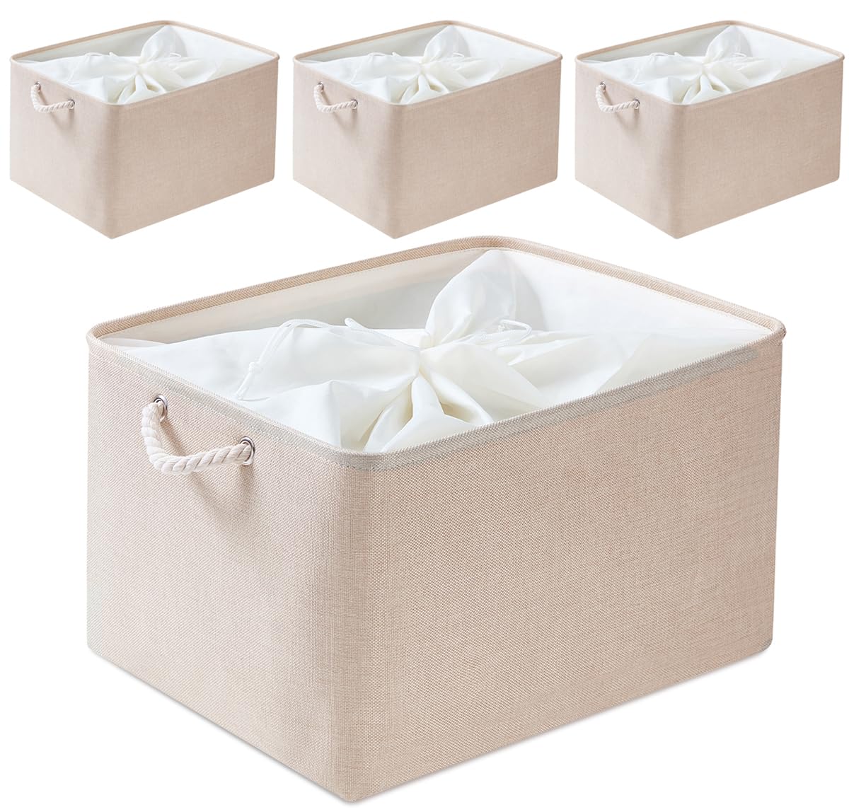 Mangata Stoff Aufbewahrungskorb für Schrank, Mehrere Größen und Farben, Regalkörbe Aufbewahrungsbox, 4er Pack (Helles Khaki, Jumbo)