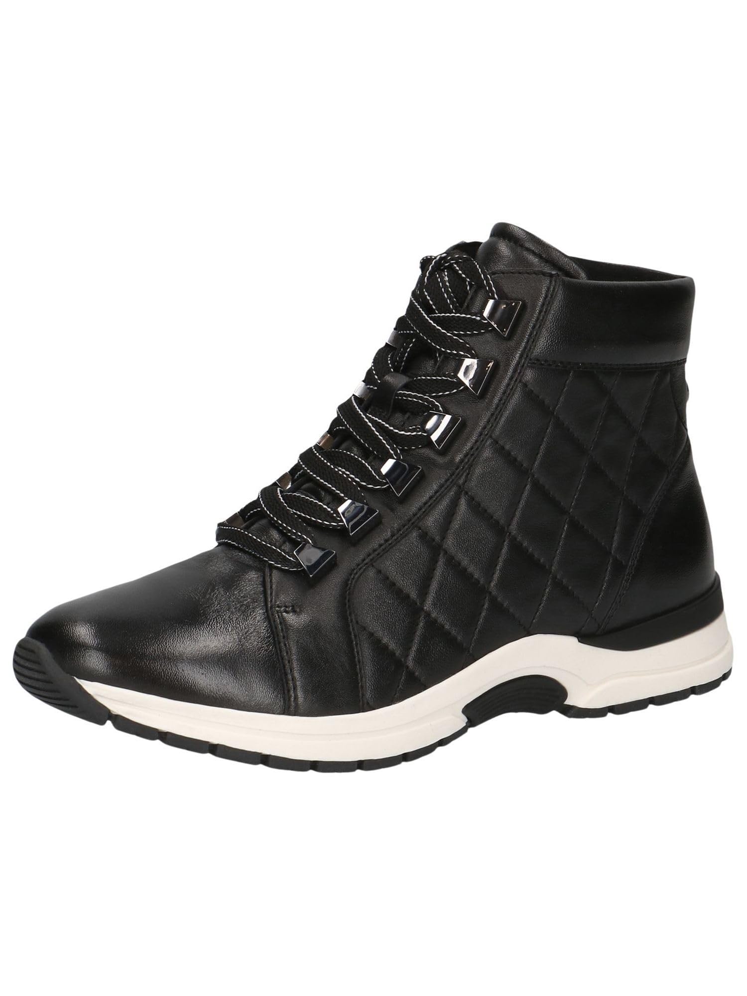 CAPRICE women's lace-up high-top leather sneakers, Black (Black Nappa), 6 UK