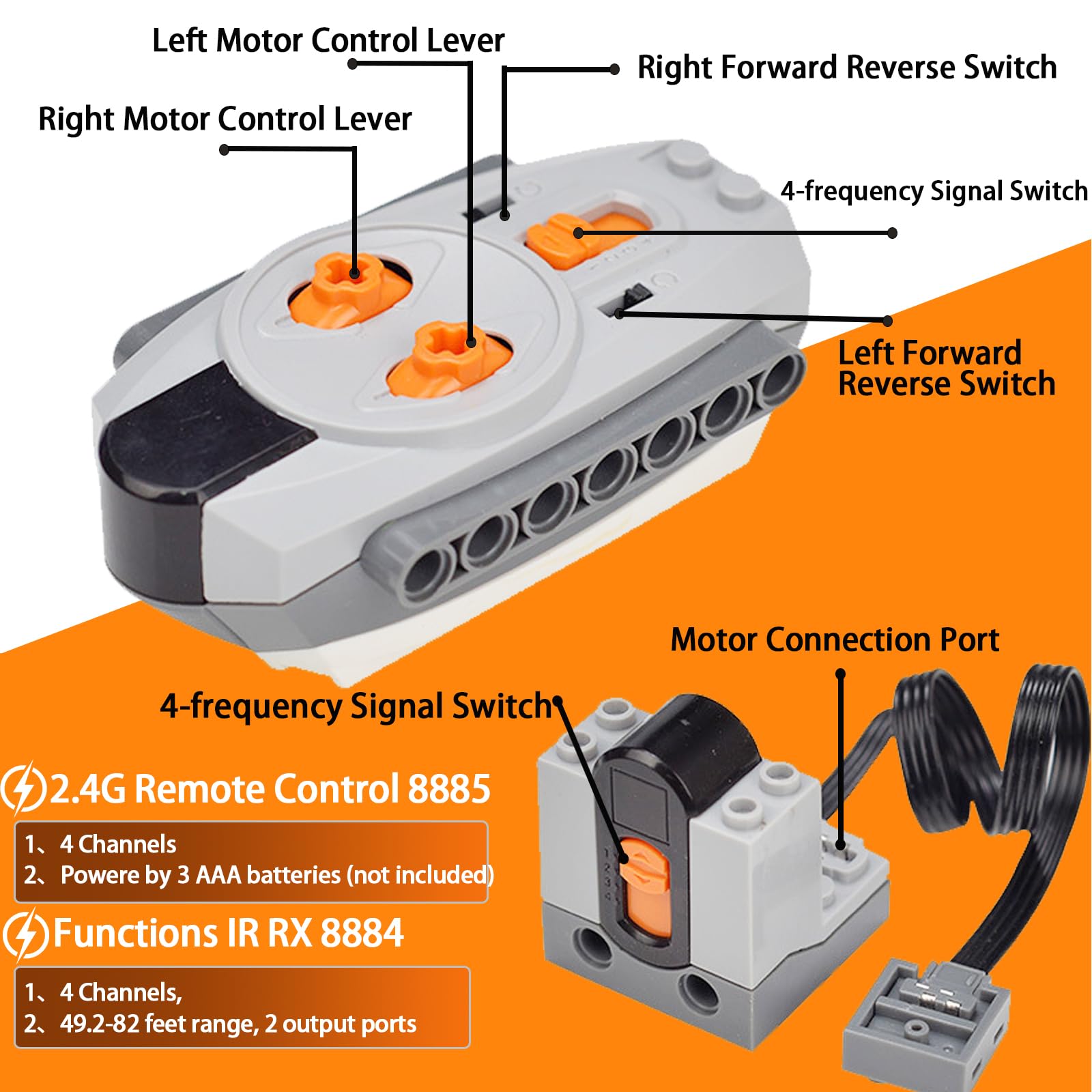 5-in-1 Motor Set Technic Motorized Kit Compatible with Lego: Power Function Battery Box, Technic Remote Control, Electric Motor, Engine Parts, Train Battery Pack, Remote Control (5 Sets) 2