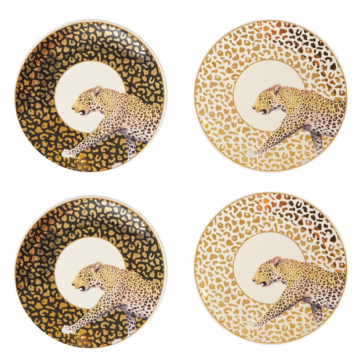Orsina Metallic Accent Set Of 4 Canape Plates,stoneware Canape Set,small Black & White Plates With Leopard Print from B&Q